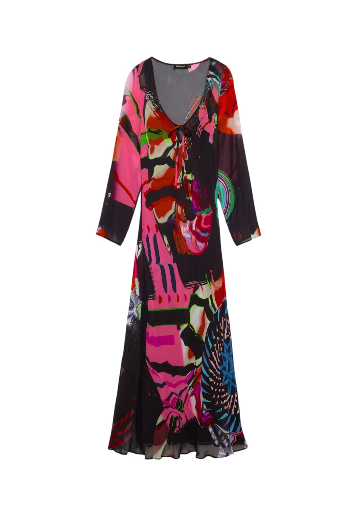 Vestito Midi Donna Desigual Collaborazione M. C. Lacroix, Motivo grafico, Fit regular, Manica lunga, Scollo a V, Poliestere riciclato Galaxia Ml 26WWVW28