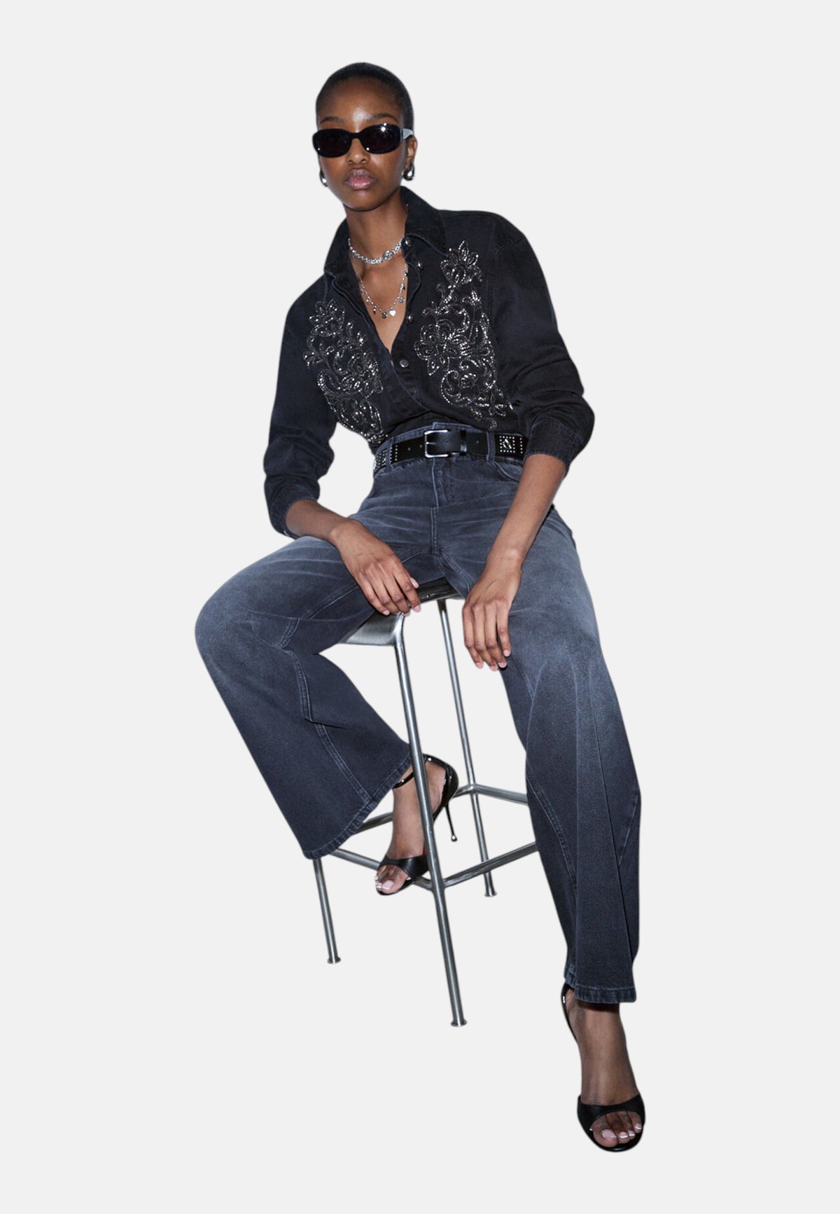 Jeans Wide Leg Donna Liu Jo A Vita Alta Con Cintura Borchiata Candy Belt UF6186D0370
