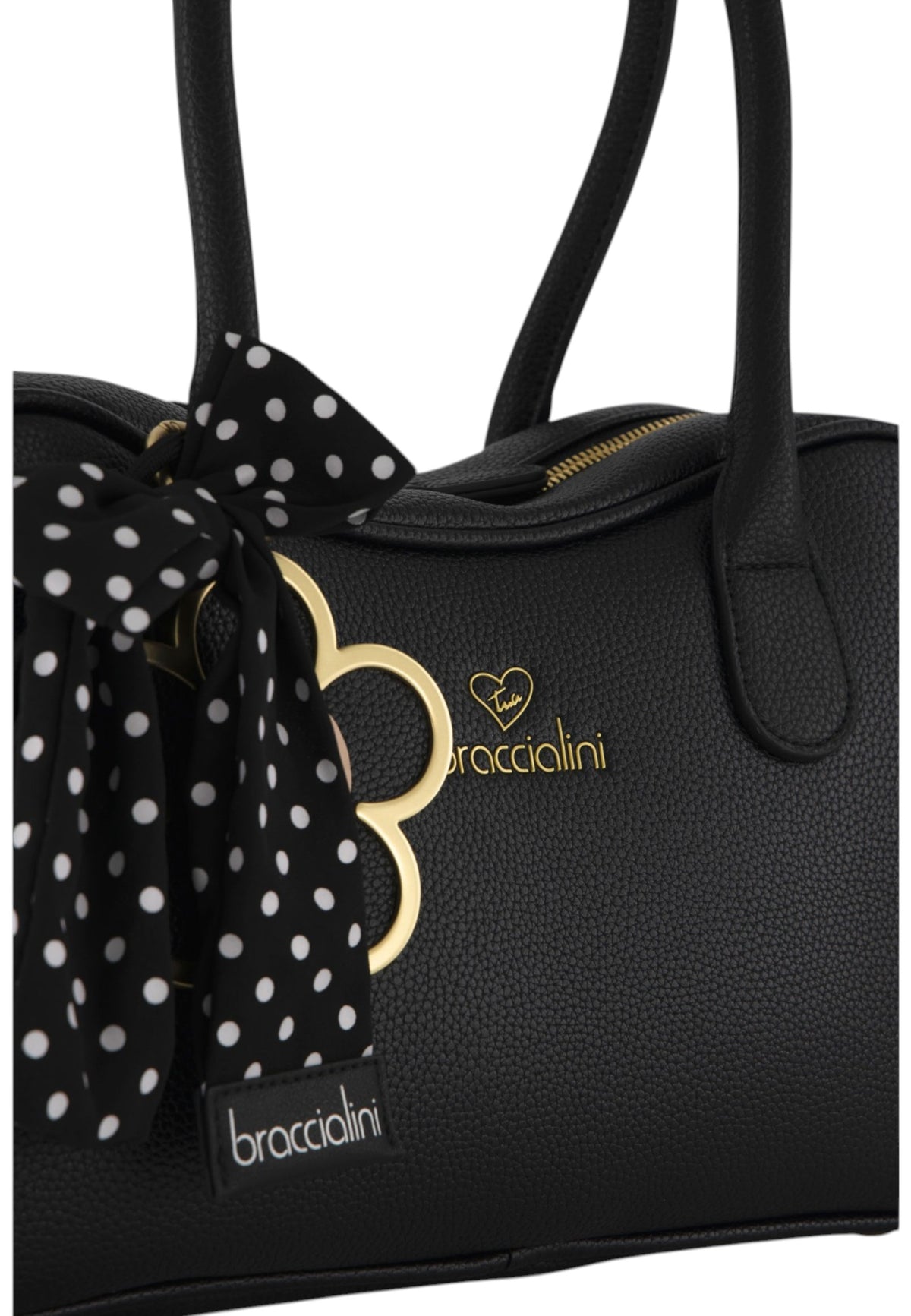 Borsa A Mano Donna Braccialini A Bauletto, Doppio con tracolla removibile e regolabile, Chiusura con zip, Una tasca interna portacellulare, Charm removibile con margherita e fiocco a pois, Dimensioni: 35 x 12.5 x 19 Cm Beth B19224YY