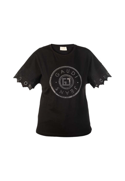 T-Shirt Manica Corta Donna Gaudi Con Maniche In Pizzo