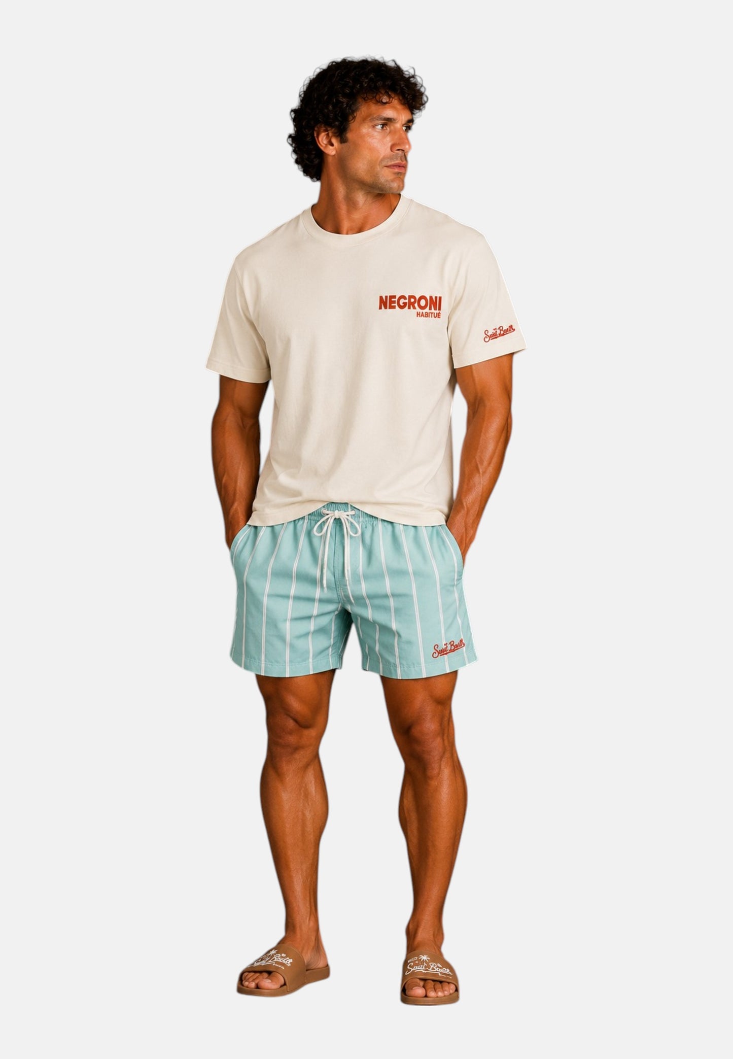 T-Shirt Manica Corta Uomo Mc2 Saint Barth Stampa/Ricamo Fronte E Retro Negroni Postcard Portland PRL0002