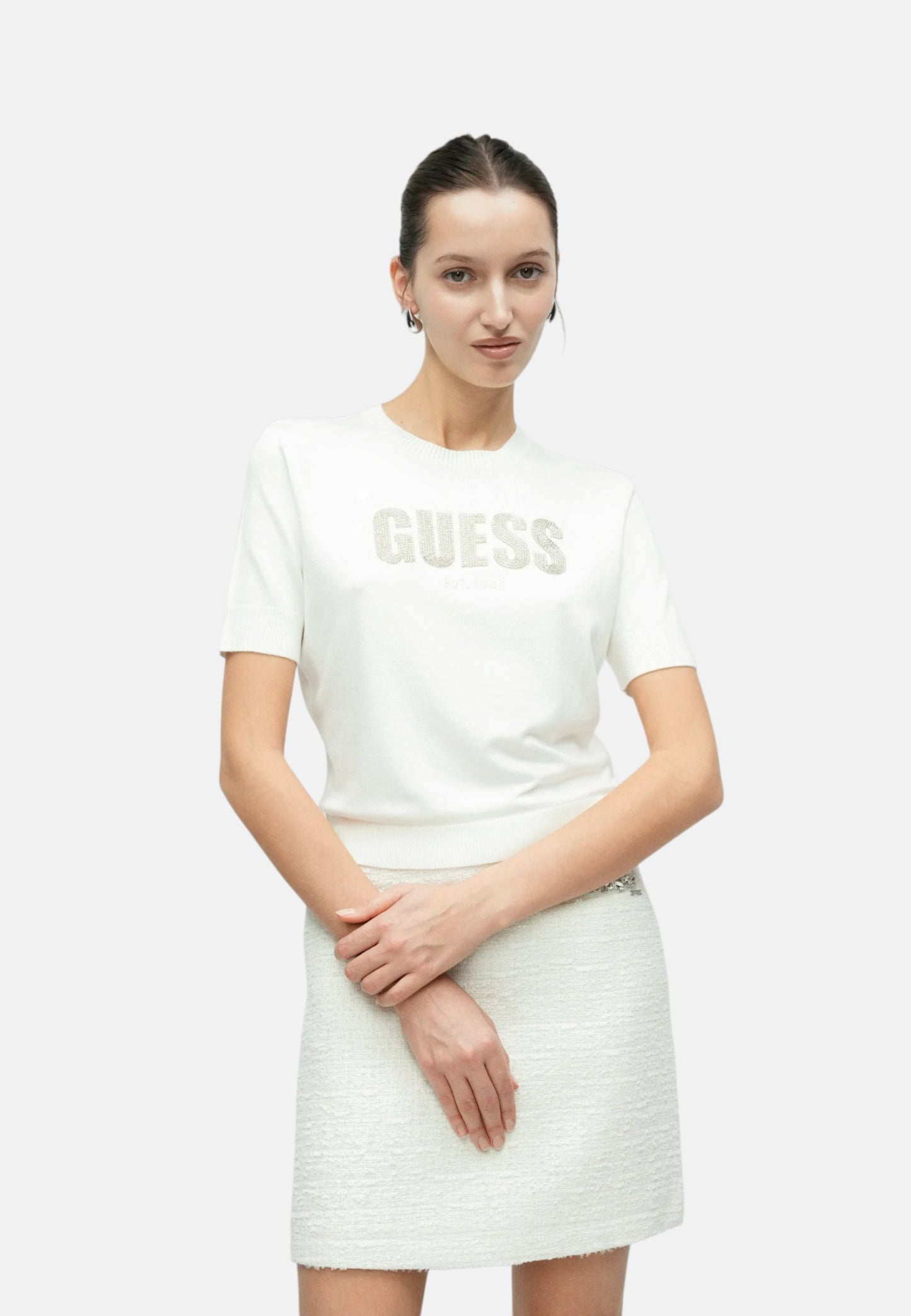 Maglia A Girocollo Donna Guess Manica Corta Norah Logo W6RR47Z2NQ2