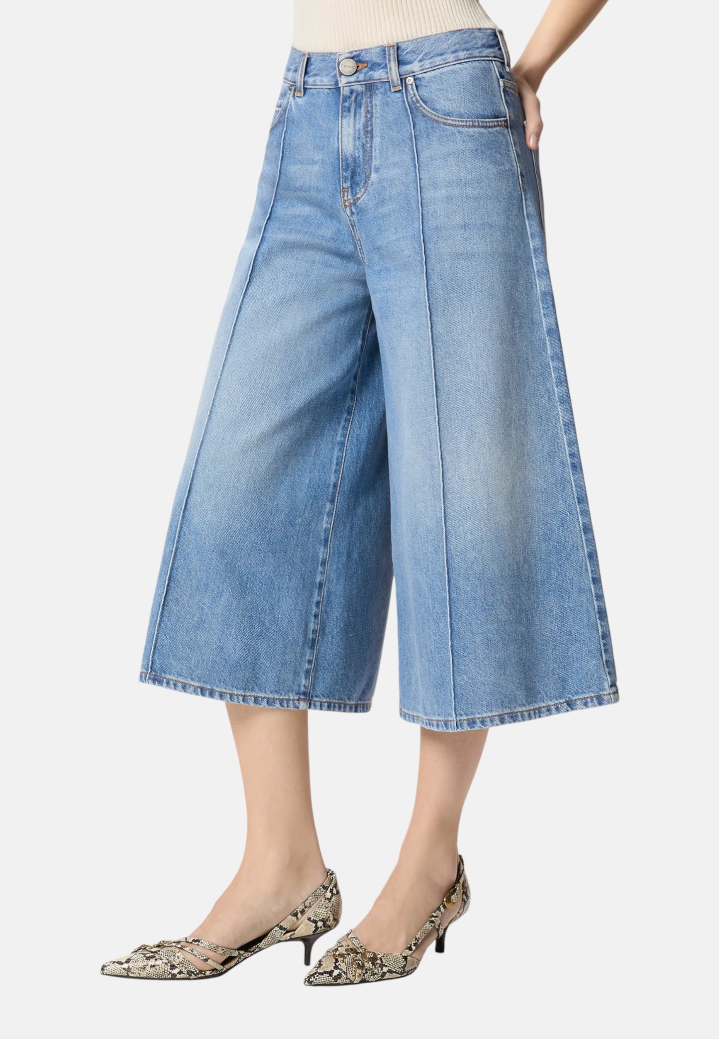 Jeans Wide Leg Donna Pinko Bermuda Cloudy Blue Denim Burkina 104646A32Q