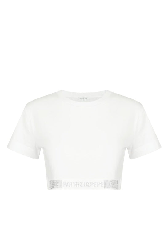 T-Shirt Manica Corta Donna Patrizia Pepe Crop Con Strass  8M1613J089