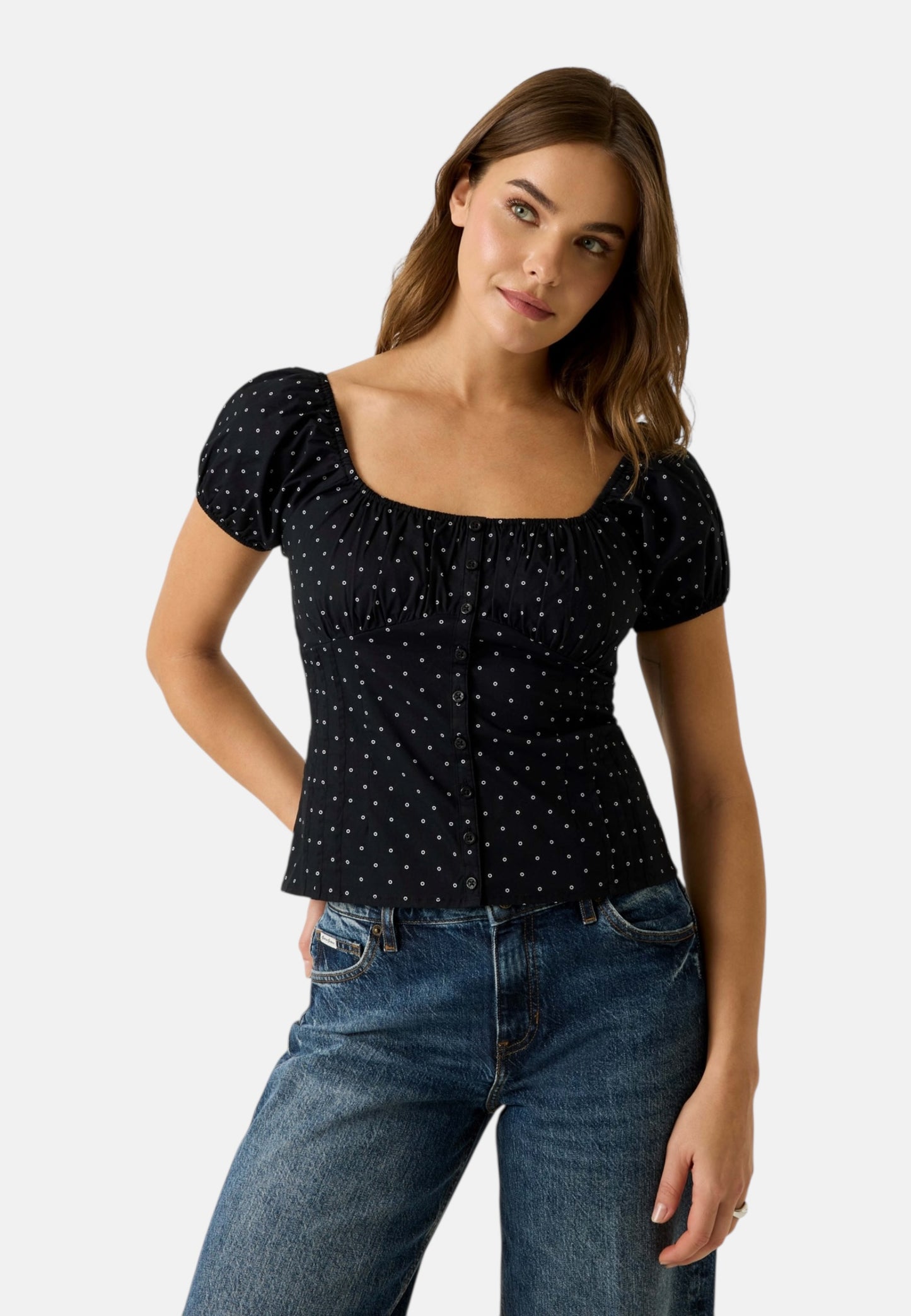Blusa Manica Corta Donna Guess Pois Gj Pleated Button Up W6GHC6WO951