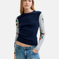 Maglione A Girocollo Donna Desigual Motivo floreale, Fit regular, Maglia fine, Poliestere riciclato Marino 26WWJF28