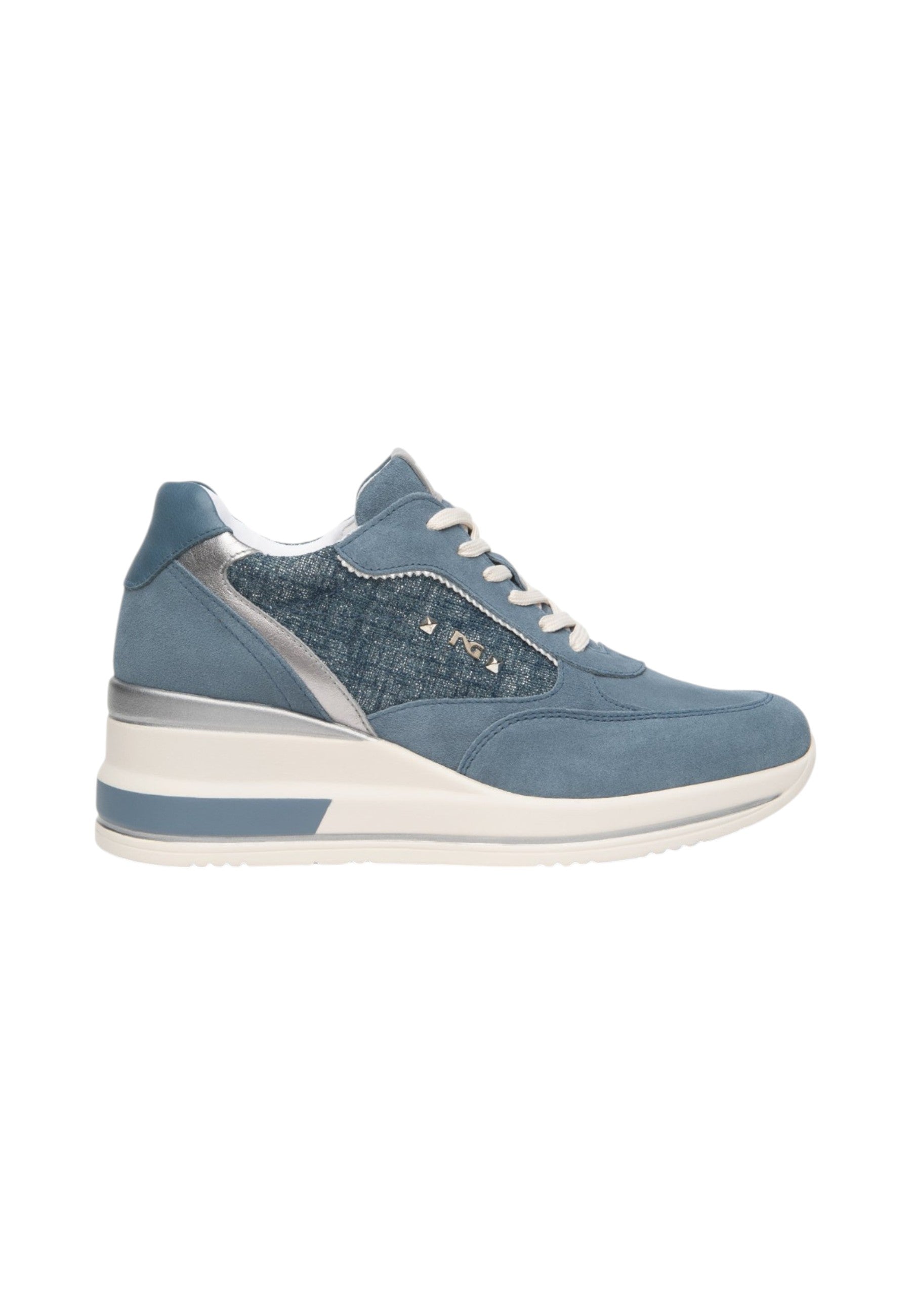 Sneakers Basse Donna Nero Giardini In Pelle Scamosciata Con Inserti In Tessuto Glitterato E Dettagli Con Borchie  E615230D