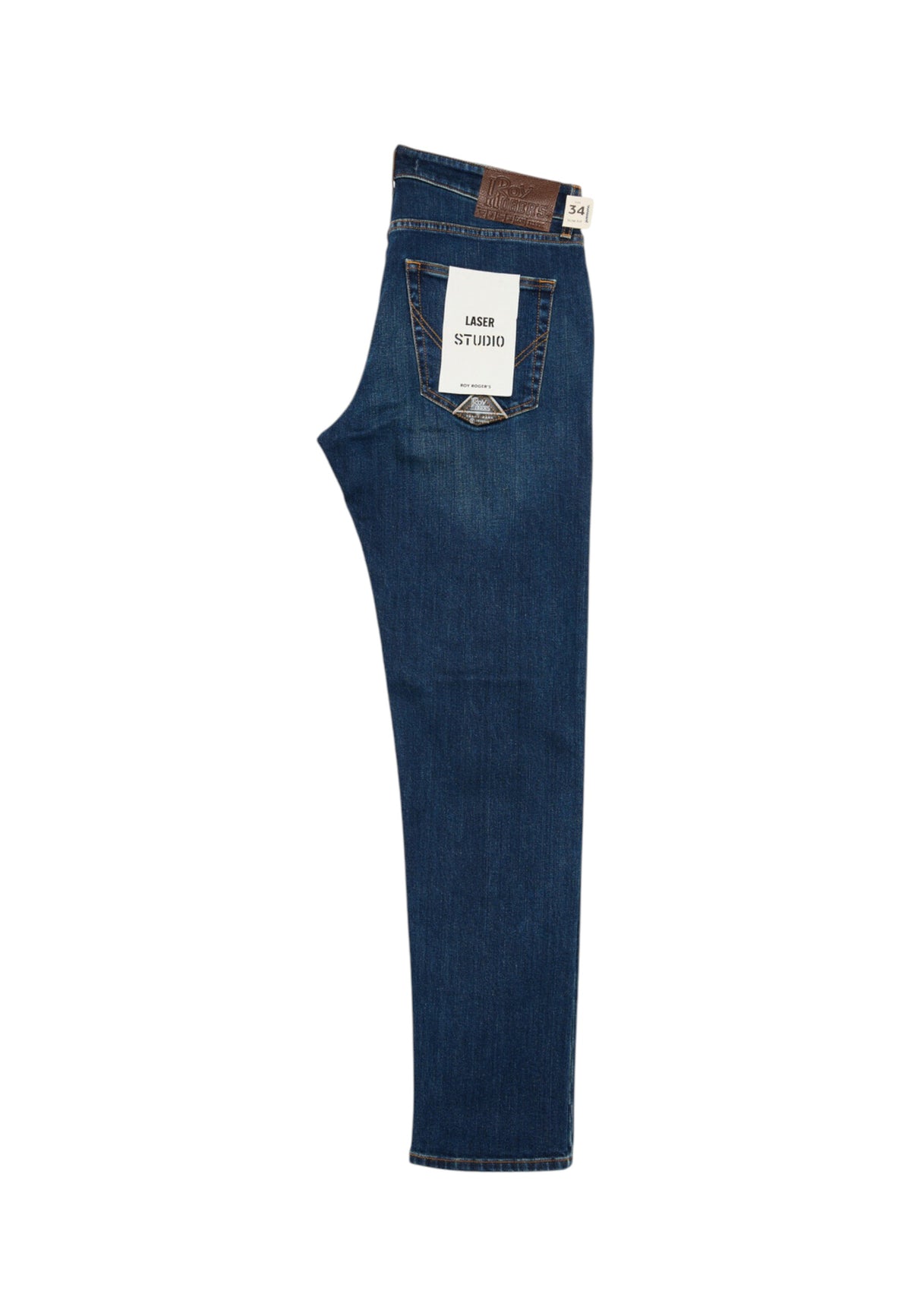 Jeans Slim Fit Uomo Roy Roger's Denim elasticizzato, lavaggio scuro, vita media con passanti, vestibilit� slim, tasche anteriori e posteriori, chiusura con bottone e zip, cuciture a contrasto 517 RRU075CT181444