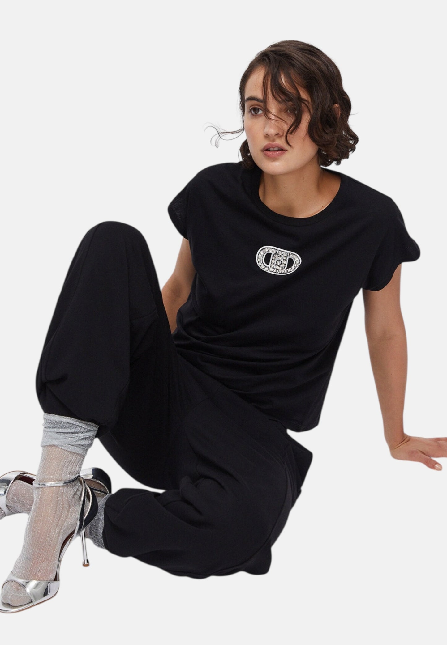 T-Shirt Manica Corta Donna Liu Jo Logo Strass Eco Line TA6164JS870