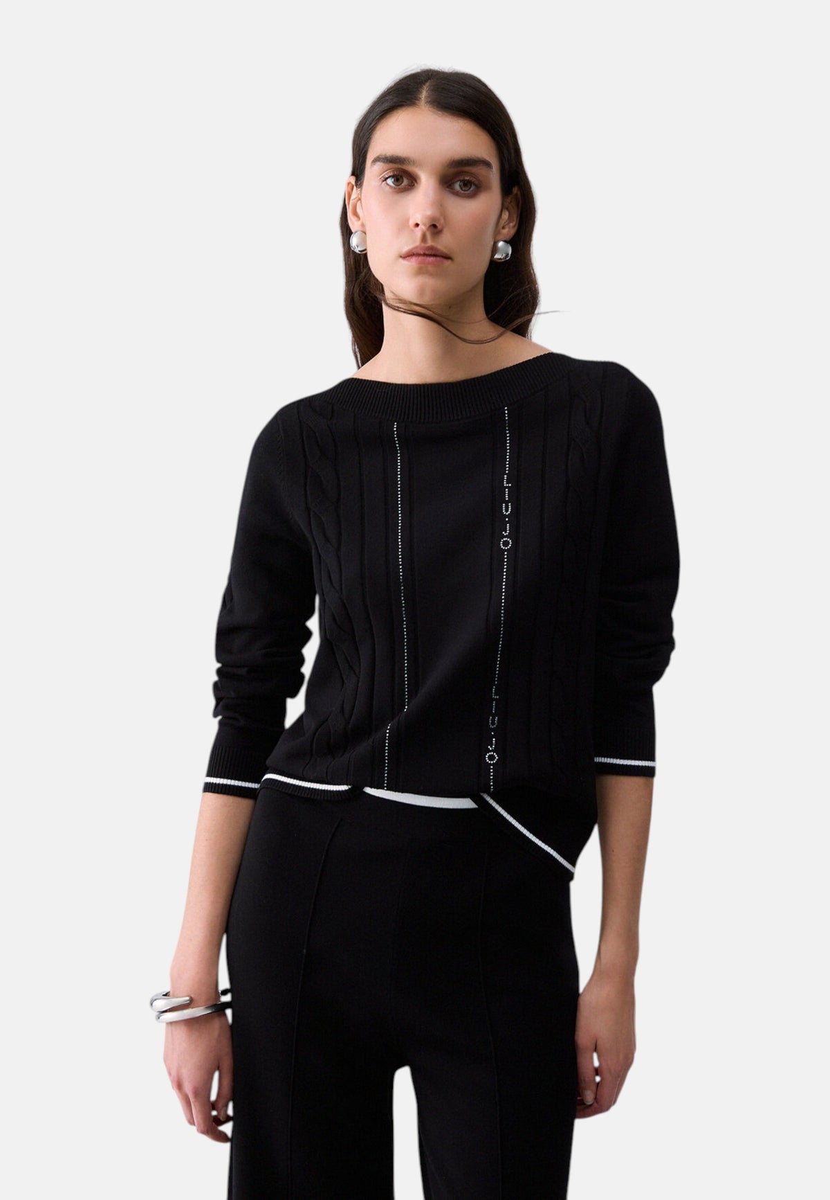Maglia Scollo A Barca Donna Liu Jo Con Trecce E Strass  TF6189MS63L