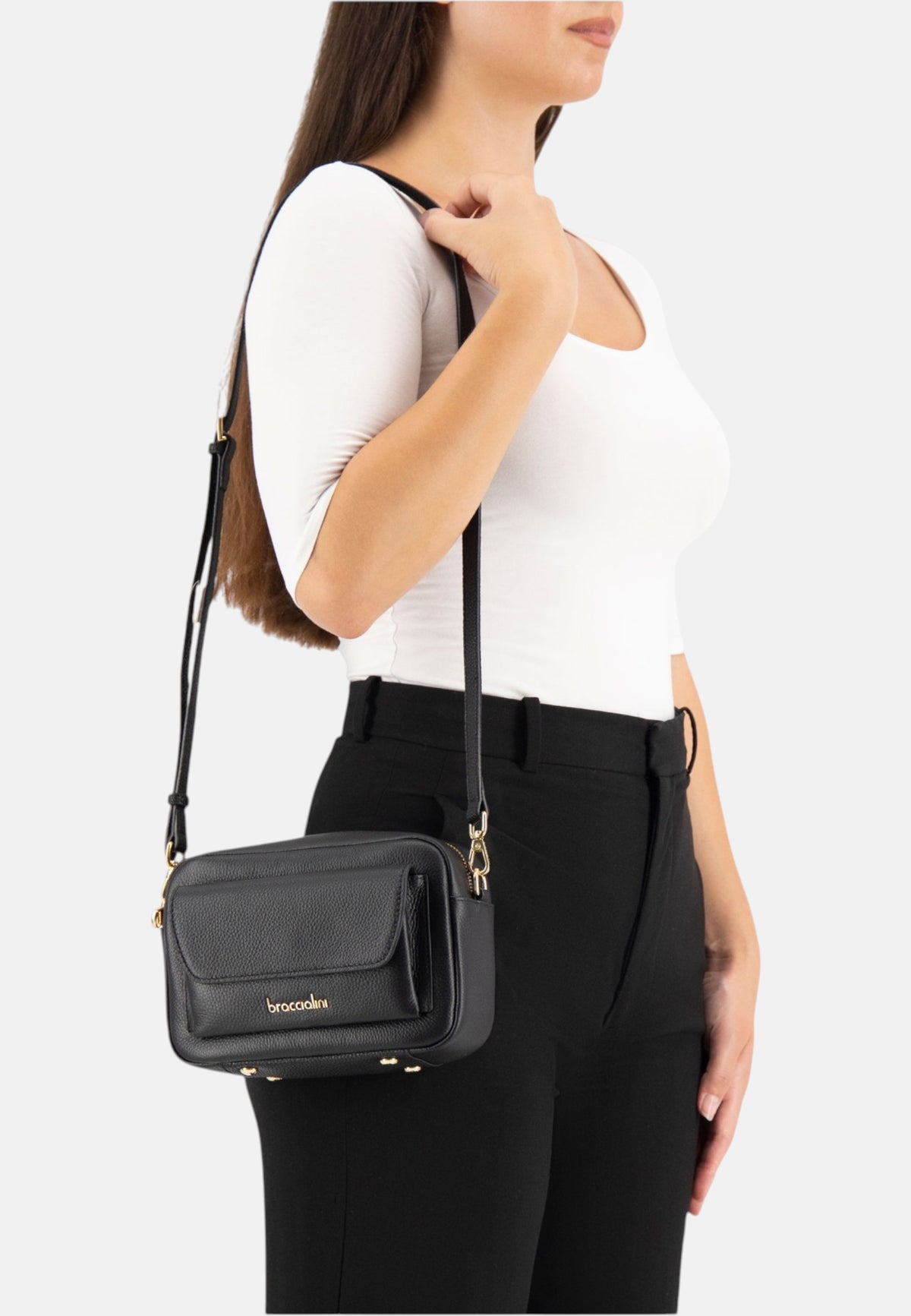 Borsa A Tracolla Donna Braccialini Camera Bag, Tracolla non removibile e regolabile, Chiusura con zip, Due tasche interne, una con zip e una aperta, Design compatto e linee essenziali, Dimensioni: 20.5 x 8 x 16 Cm Dolly B19383PP