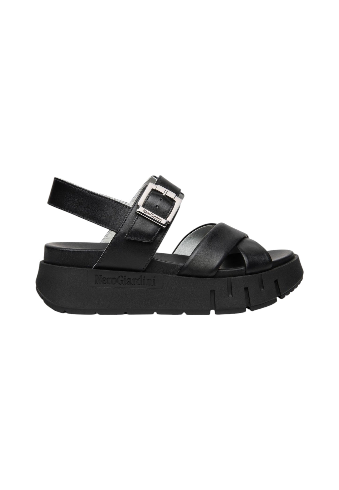 Sandali Bassi Donna Nero Giardini In Pelle Con Fasce Incrociate  E617063D