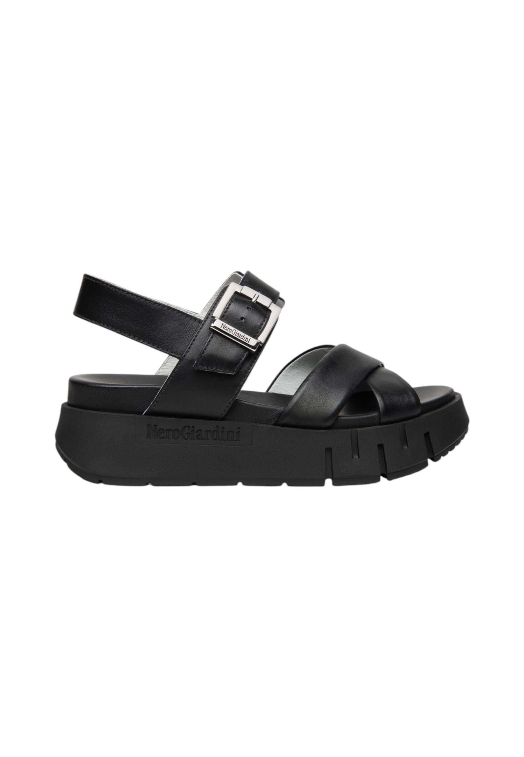 Sandali Bassi Donna Nero Giardini In Pelle Con Fasce Incrociate  E617063D