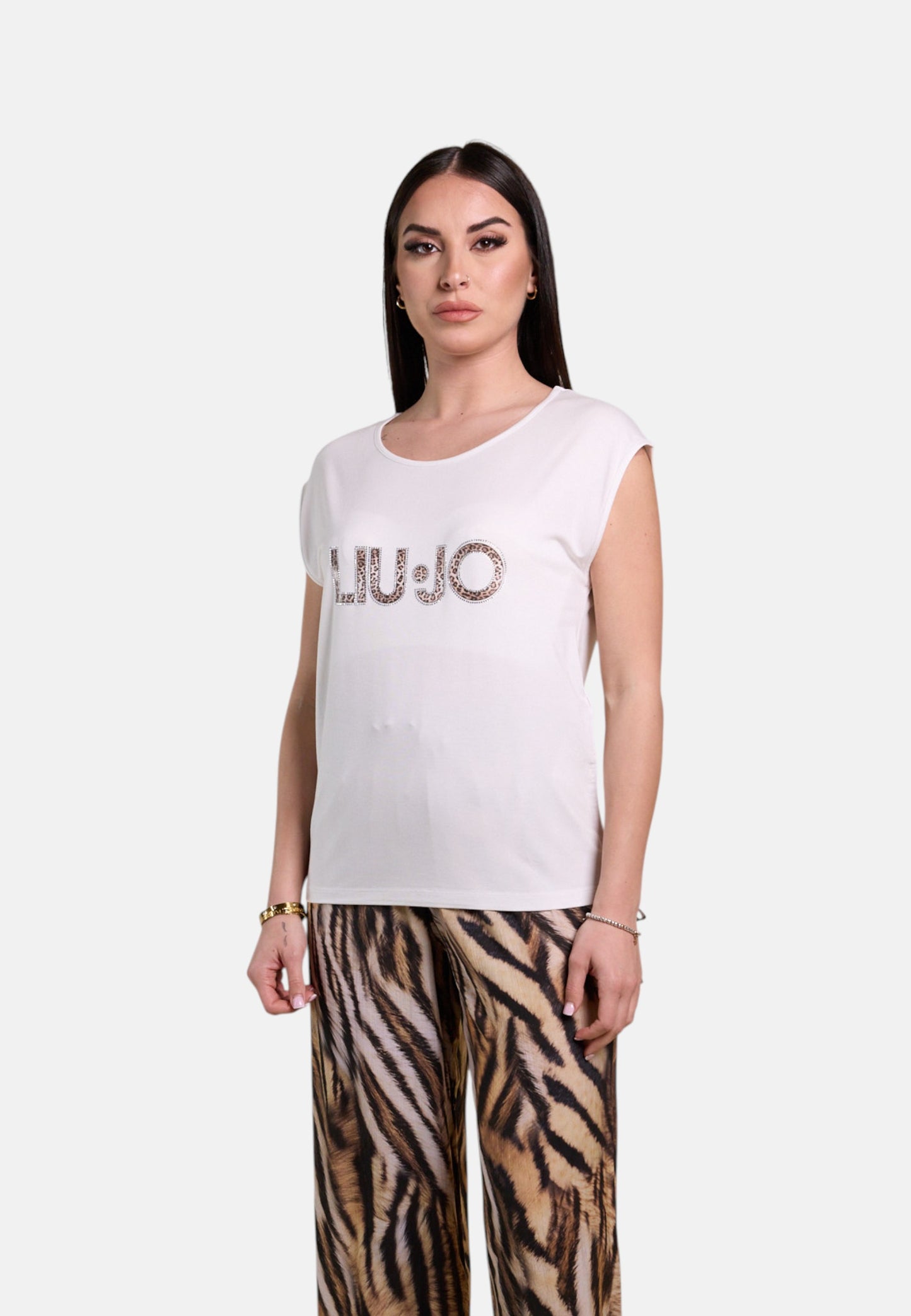 T-Shirt Manica Corta Donna Liu Jo Con Coulisse Stampa All Over Animalier Eco Line VA6047JS360