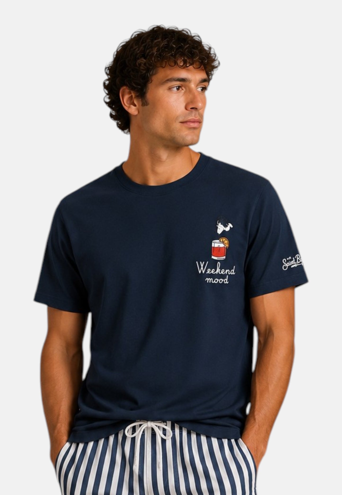 T-Shirt Manica Corta Uomo Mc2 Saint Barth Stampa E/O Ricamo Frontale Snoopy Weekend Dive Portofino POT0001