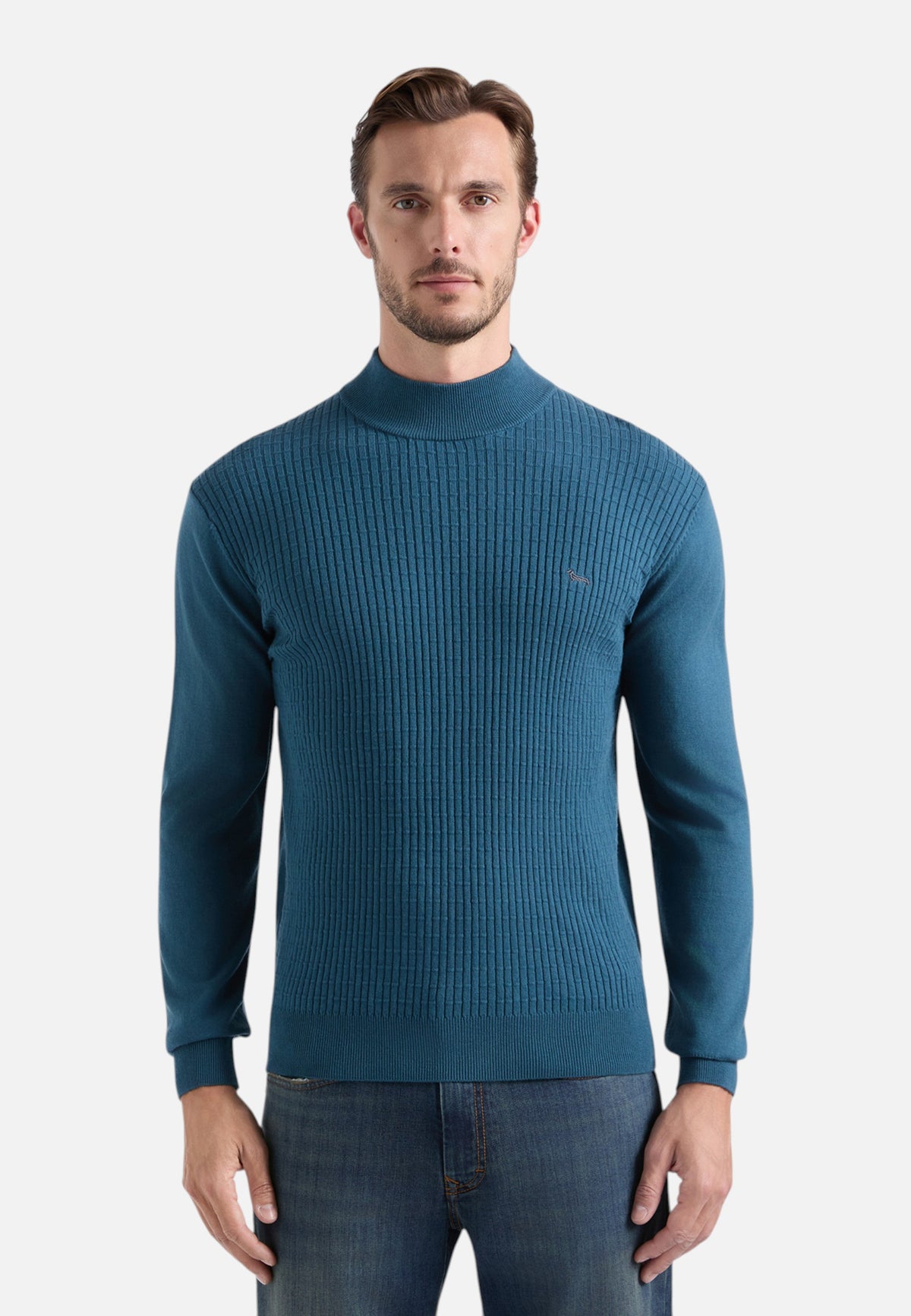 Maglia Collo Alto Uomo Harmont & Blaine Misto cotone e lana, Lavorazione 3D sul davanti, Regular Fit, Finiture a costine, Logo Harmont & Blaine  HRR957030788
