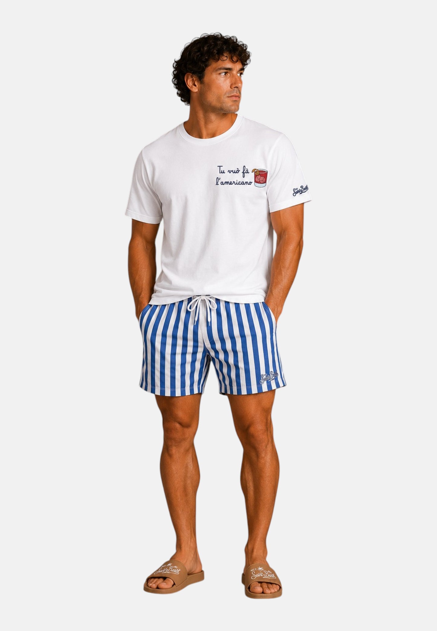 T-Shirt Manica Corta Uomo Mc2 Saint Barth Stampa E/O Ricamo Frontale Americano Portofino POT0001
