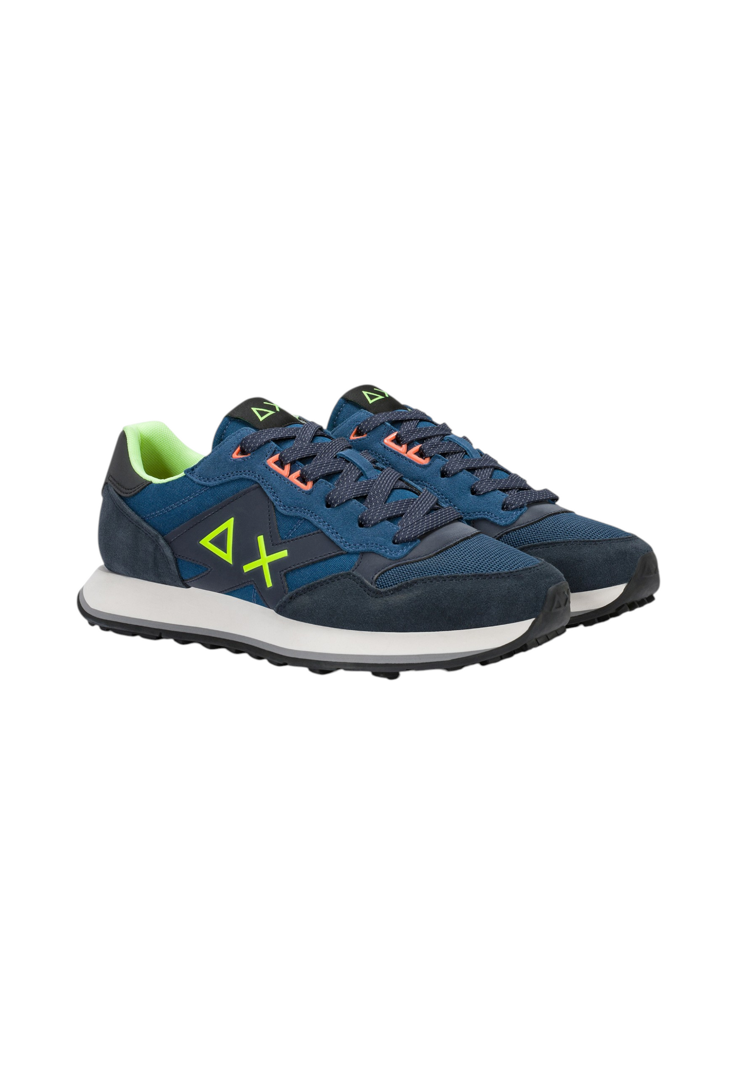 Sneakers Basse Uomo Sun68 Stile Running, Nylon E Suede, Maxi Logo, Dettagli Fluo Jaki 2.0 Fluo Z46123