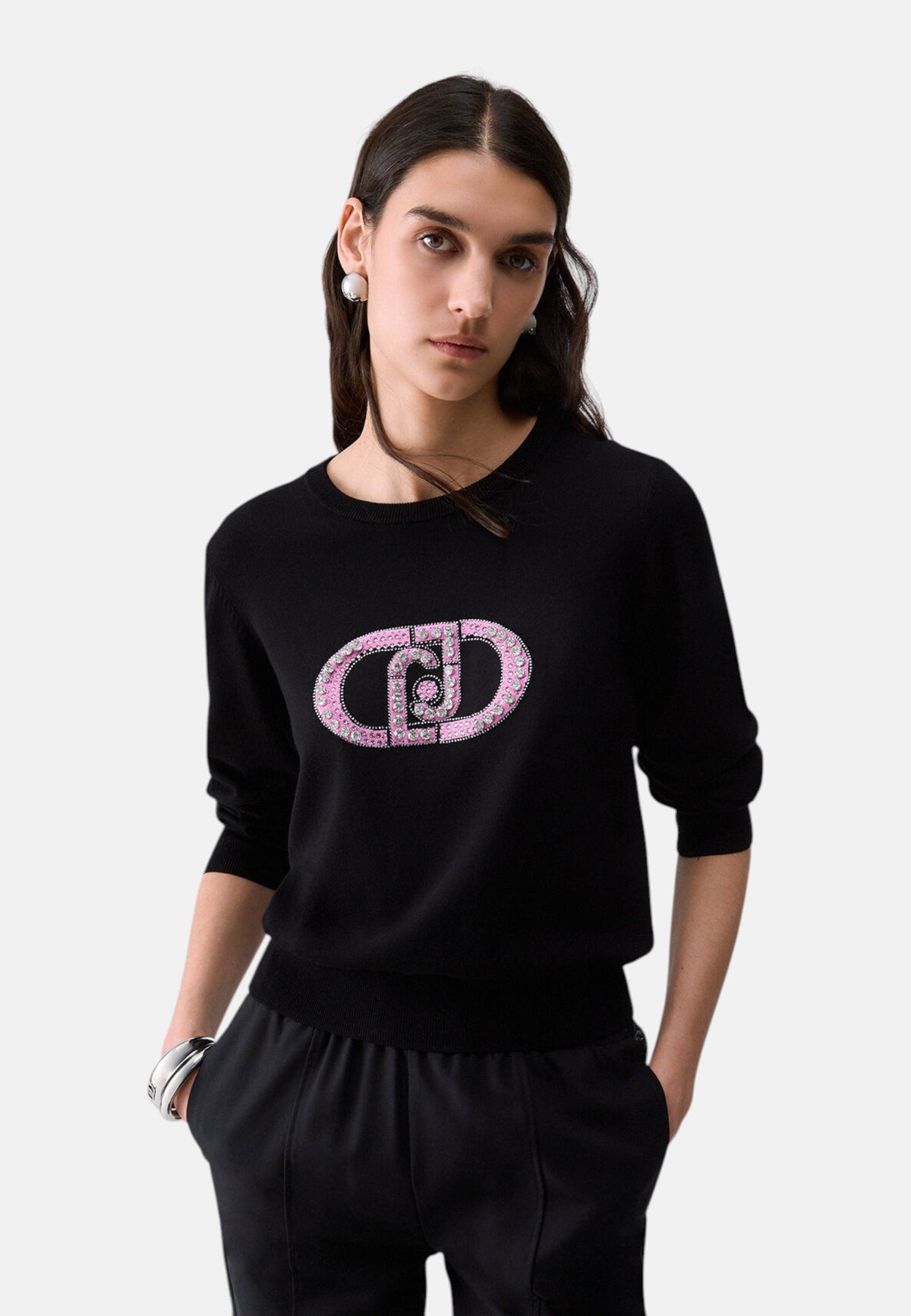 Maglione A Girocollo Donna Liu Jo Con Logo Gioiello LJ In Strass  TF6261MS63L