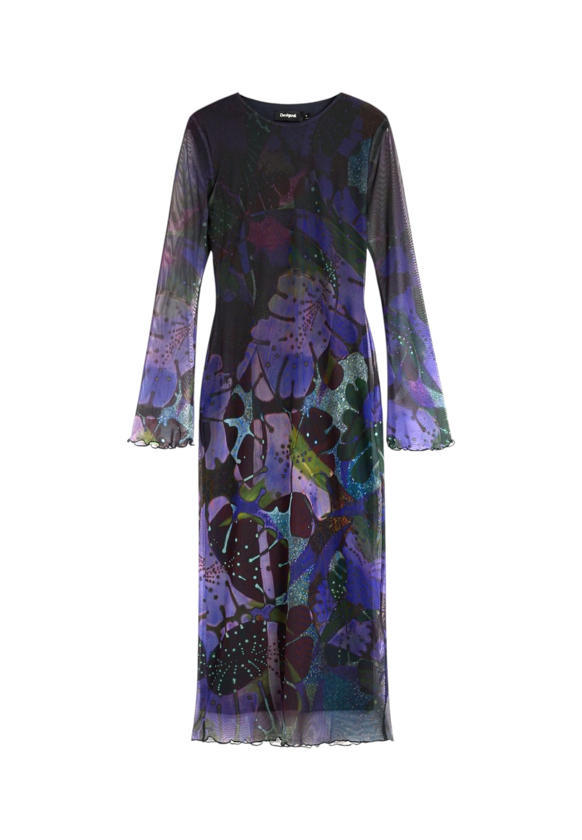 Vestito Lungo Donna Desigual Collaborazione M. C. Lacroix, Motivo a foglie, Fit regular, In tulle, Manica lunga, Viscosa Lenzing EcoVero, Poliestere riciclato Leafs 26WWVK01