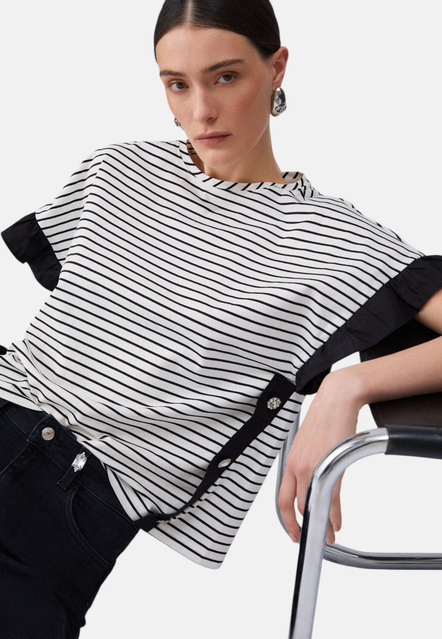 T-Shirt Manica Corta Donna Liu Jo Black&White stripe  WA6496J4909