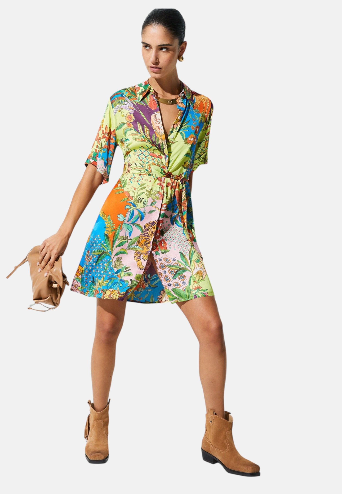 Vestito Corto Donna Liu Jo Tessuto Navetta Stampa All Over Rainbow Tiger Eco Line WA6482T471A