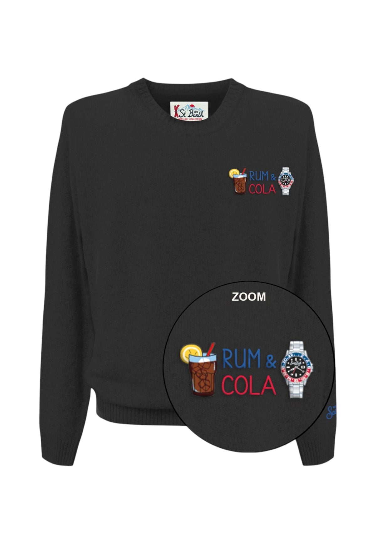 Maglione A Girocollo Uomo Mc2 Saint Barth Maniche Lunghe, Polsi E Fondo A Coste, I Bicchieri Di Rum E Cola Con Un Orologio Heron Light Embry HER0024-RUM-COLA-WATCH