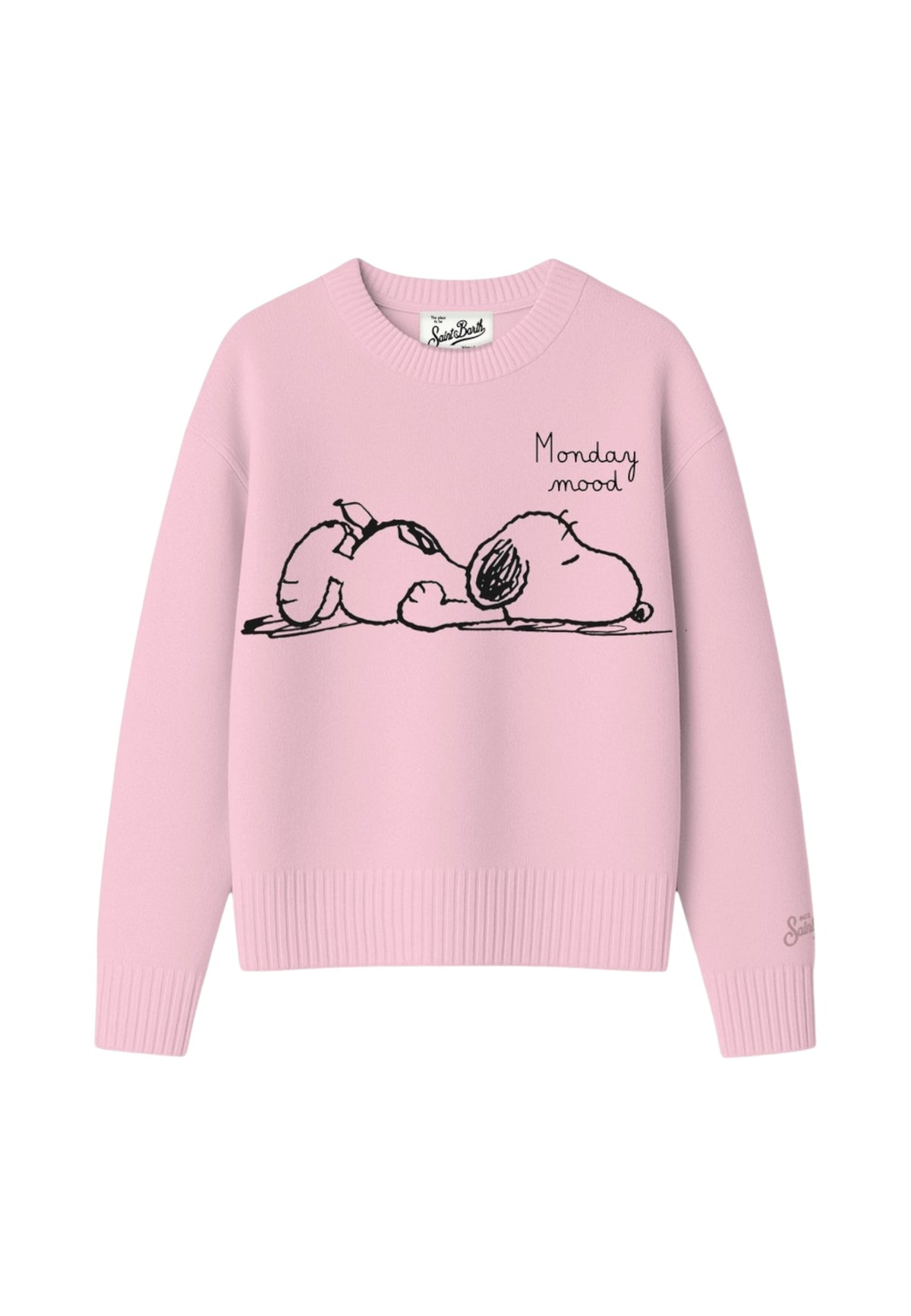 Maglione A Girocollo Donna Mc2 Saint Barth Maniche Lunghe, Polsi E Fondo A Coste, Snoopy Disteso E La Scritta Sleepy Monday Tessa TESS001-SNOOPY-SLEEPY-MONDAY