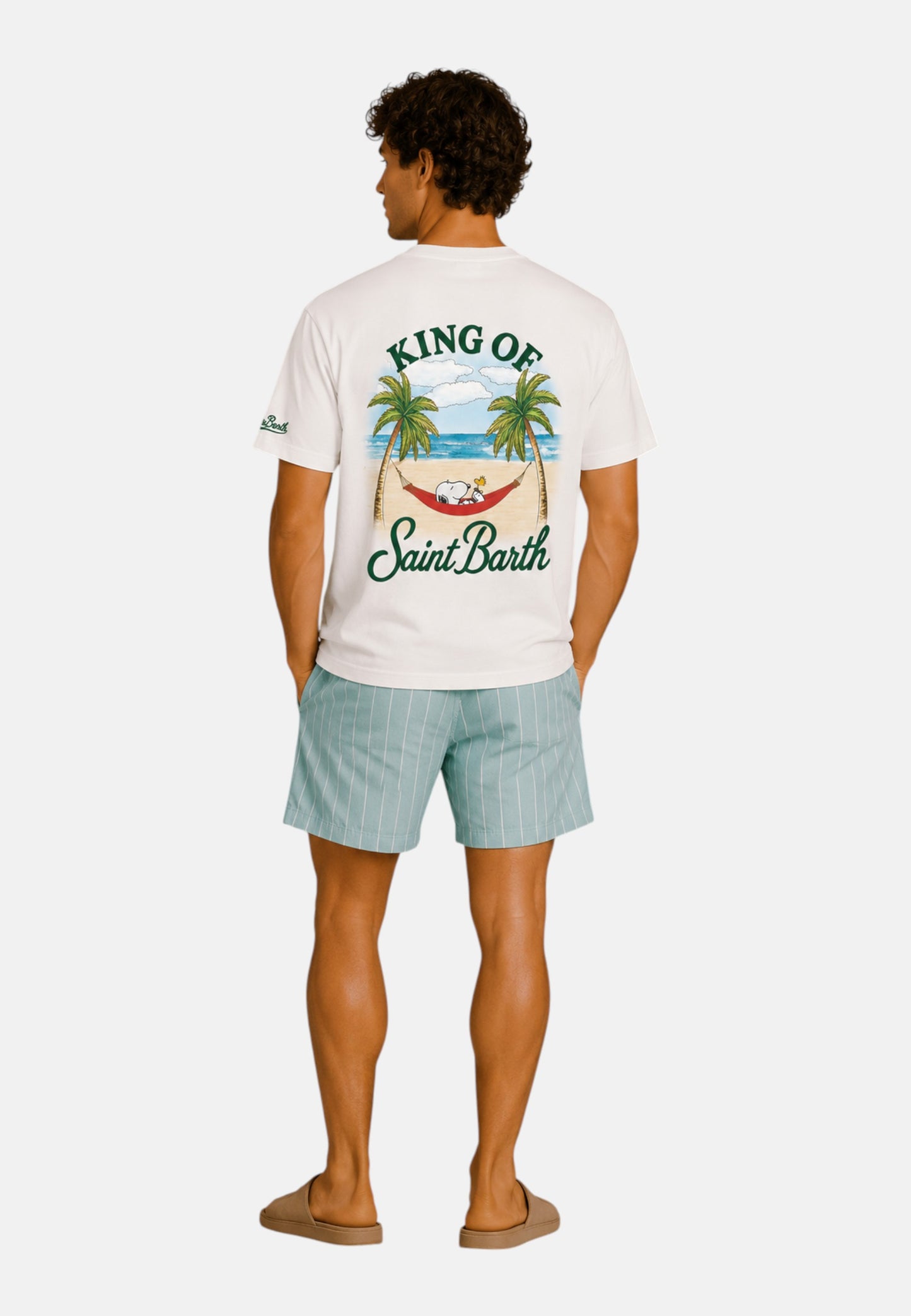 T-Shirt Manica Corta Uomo Mc2 Saint Barth Stampa/Ricamo Fronte E Retro Snoopy King Portland PRL0002