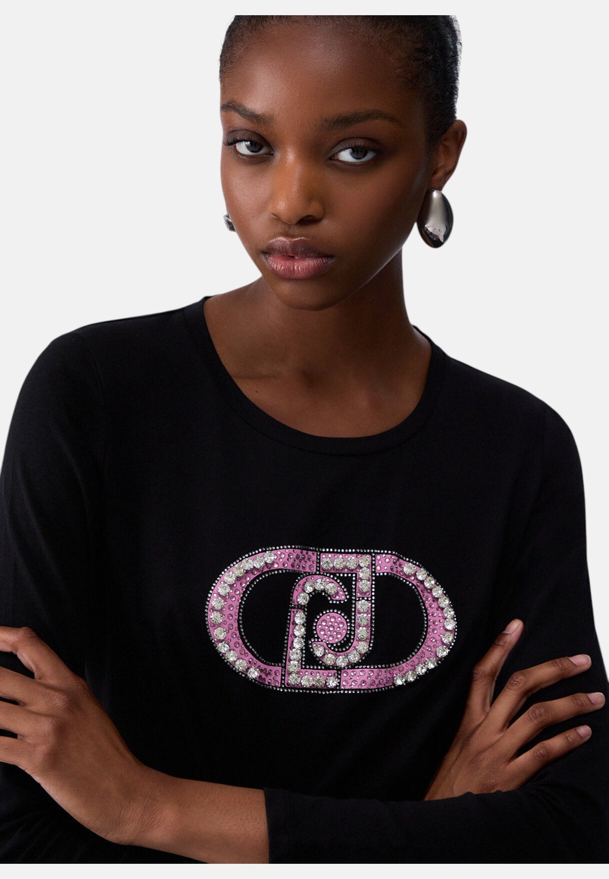 T-Shirt Manica lunga Donna Liu Jo Basica Monogram Stone TF6245JS003