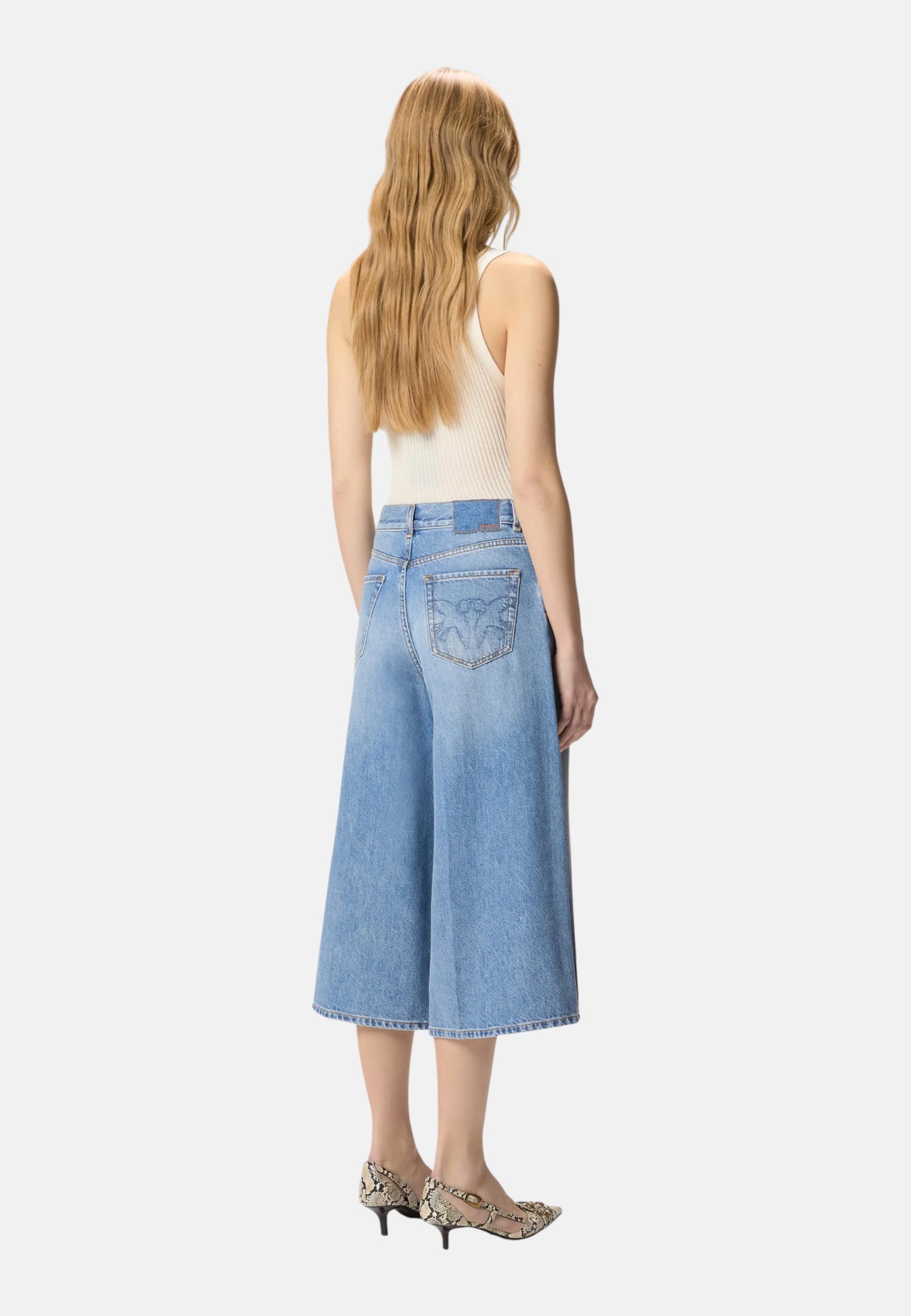 Jeans Wide Leg Donna Pinko Bermuda Cloudy Blue Denim Burkina 104646A32Q