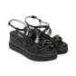 Sandali Con Zeppa Donna Nero Giardini In Pelle Con Fasce Incrociate E Catena Decorativa  E615953D