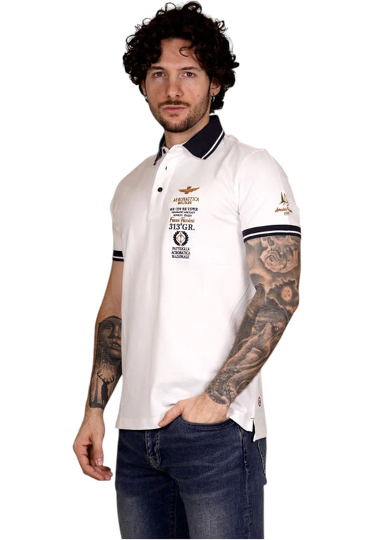 Polo Manica Corta Uomo Aeronautica Militare  Ricamata Frecce Tricolori