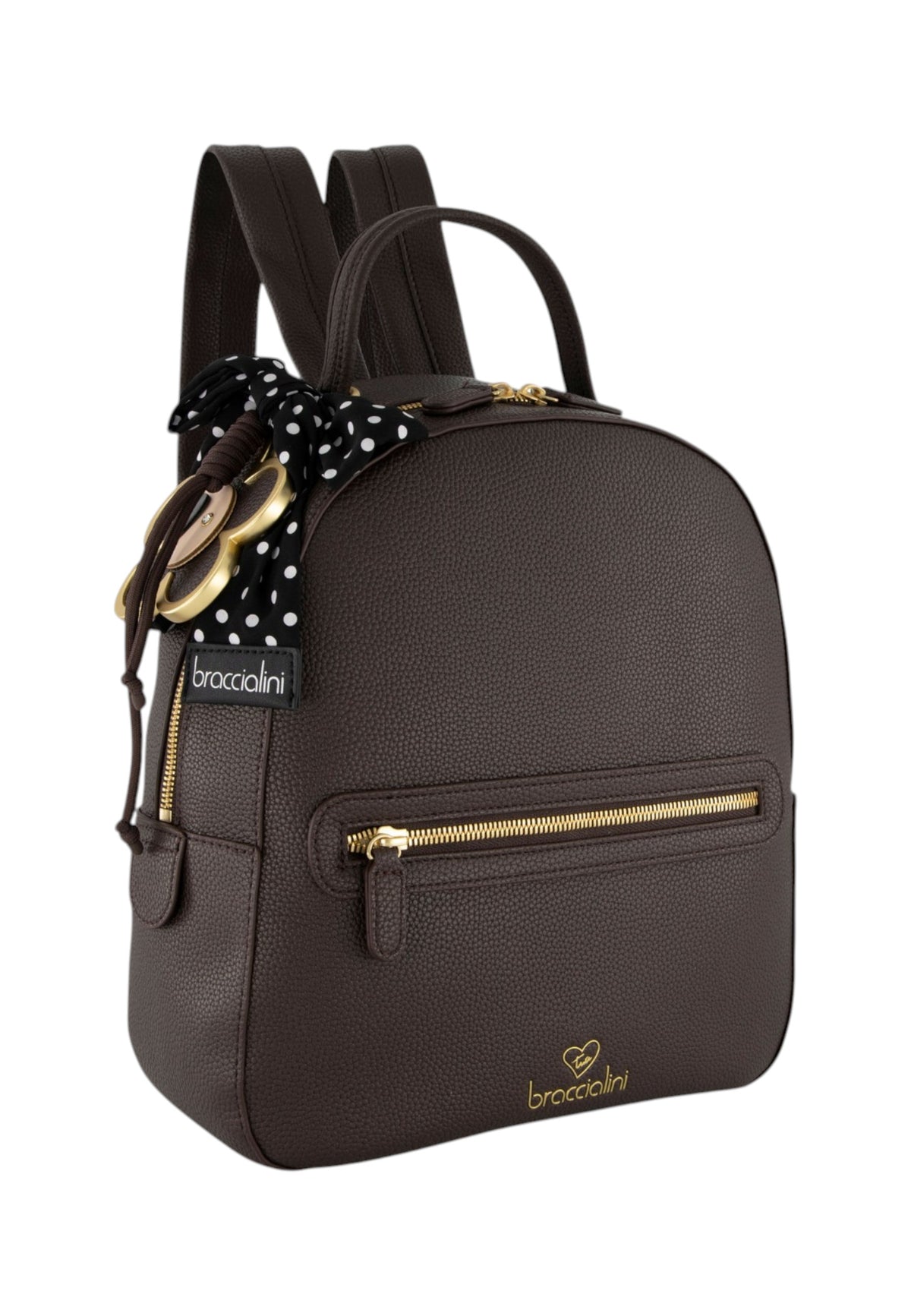 Zaino  Donna Braccialini Zaino compatto, Singolo con tracolle regolabili, Chiusura con zip, Due tasche interne, una con zip e una aperta, Charm removibile con margherita e fiocco a pois, Dimensioni: 27 x 11 x 31 Cm Beth B19223YY