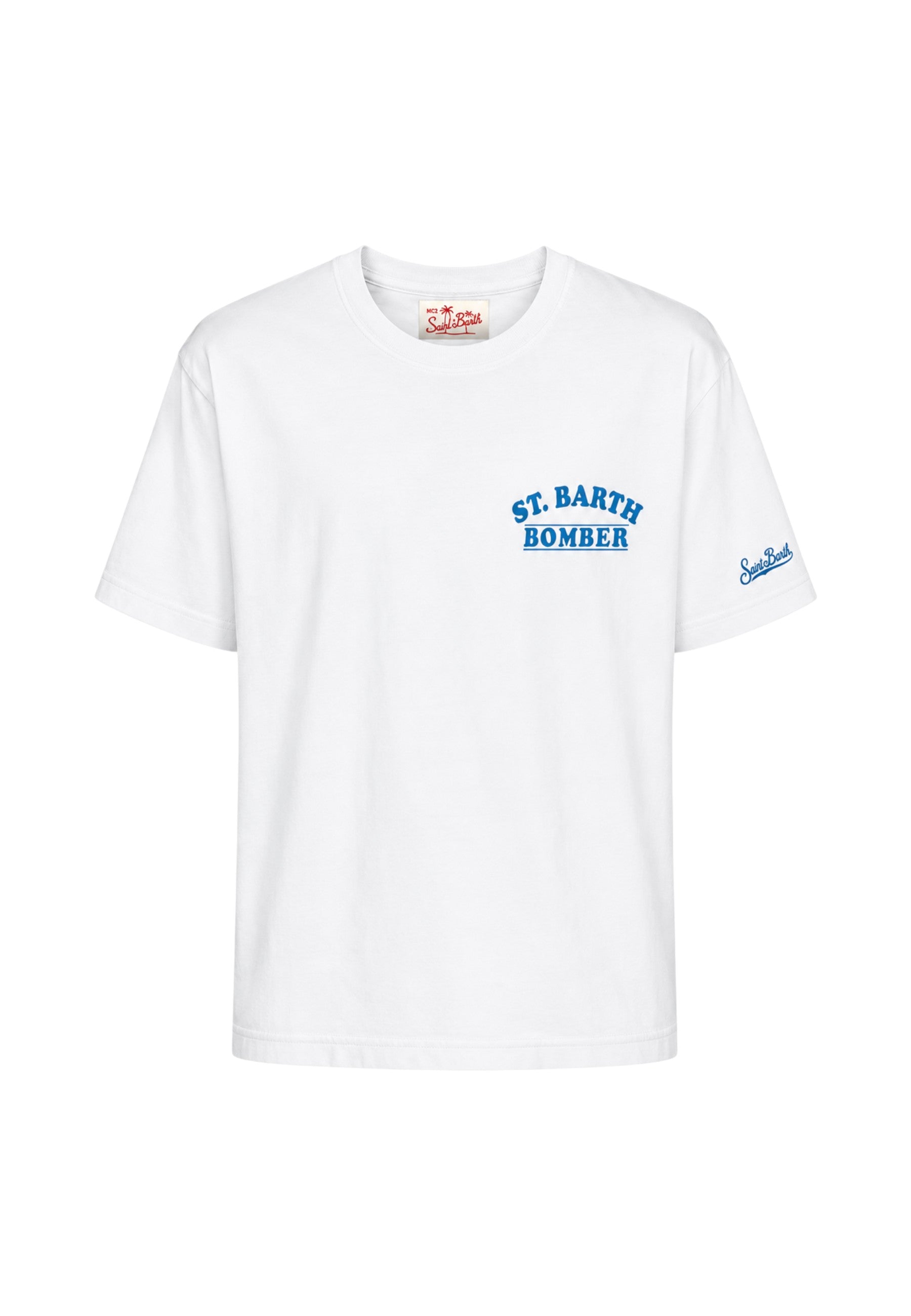 T-Shirt Manica Corta Uomo Mc2 Saint Barth Stampa/Ricamo Fronte E Retro Peanuts Bomber Portland PRL0002