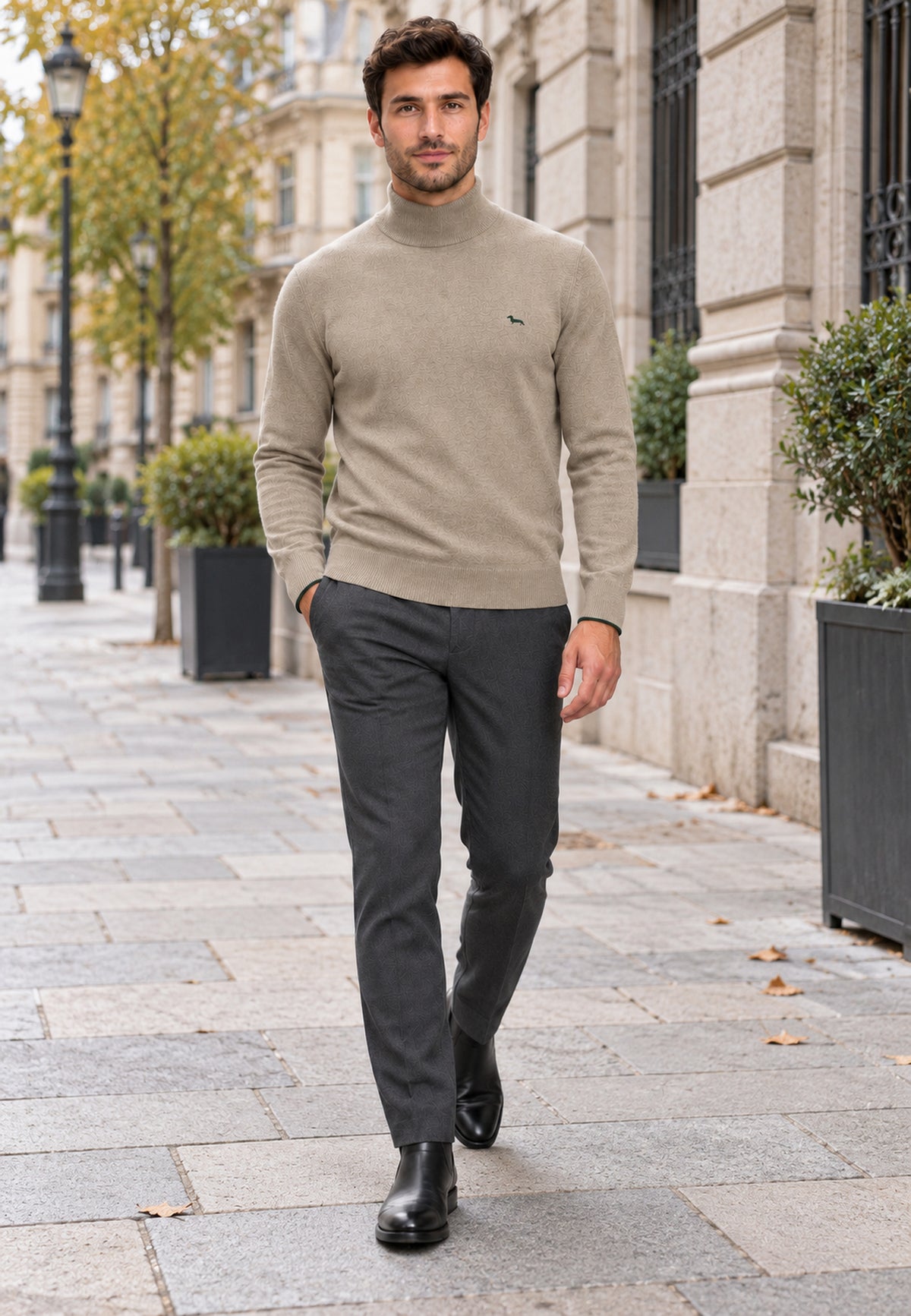 Maglione Collo Alto Uomo Harmont & Blaine Misto lana e cashmere, Collo Perkins, Dettagli a contrasto, Regular Fit, Finiture a costine, Logo Harmont & Blaine  HRR896030187