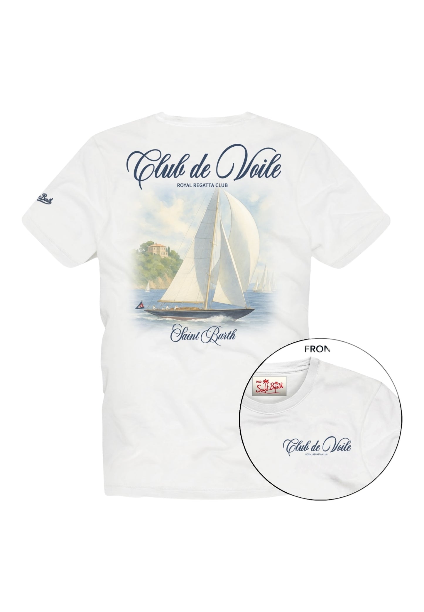 T-Shirt Manica Corta Uomo Mc2 Saint Barth Stampa/Ricamo Fronte E Retro Club Voile Portland PRL0002