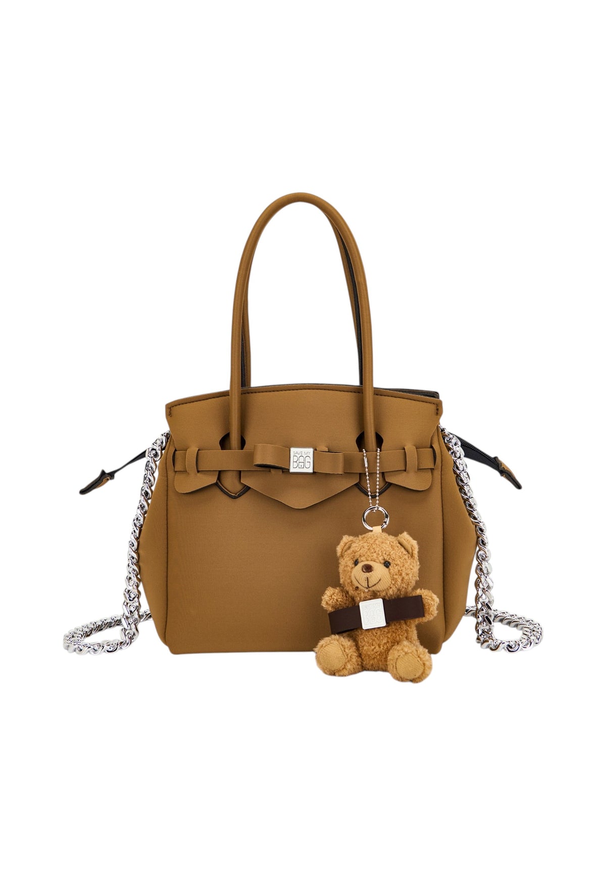 Borsa A Spalla Donna Save My Bag Shopping bag media, Doppi manici, Chiusura con zip, Tracolla a catena, Logo Save My Bag in metallo, Charm a forma di orsetto, Dimensioni: 26 x 14.5 x 23 Cm Miss S62-MISS-M-LYT