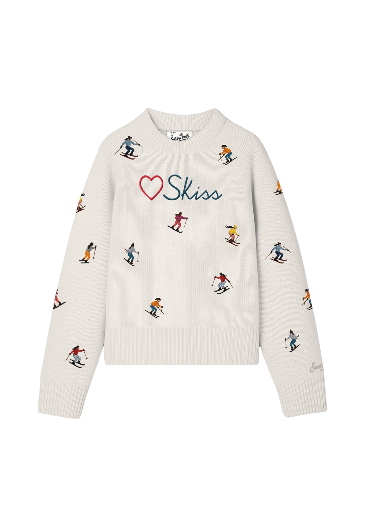 Maglione A Girocollo Donna Mc2 Saint Barth Maniche Lunghe, Polsi E Fondo A Coste, Piccole Figure Di Sciatori Distribuite Sulla Maglia Kyla KYLA002-LOVE-SKISS-GIRLS