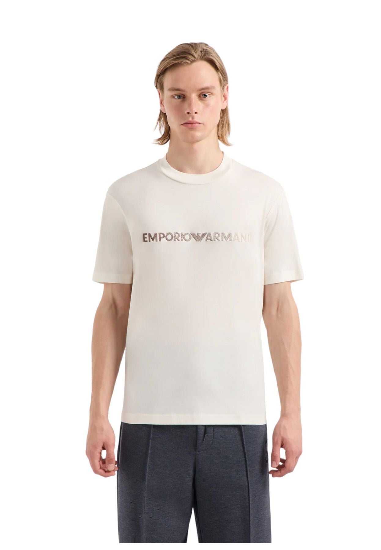 T-Shirt Manica Corta Uomo Emporio Armani Con Logo Ricamato Drawing 3D1TG31JPZZ