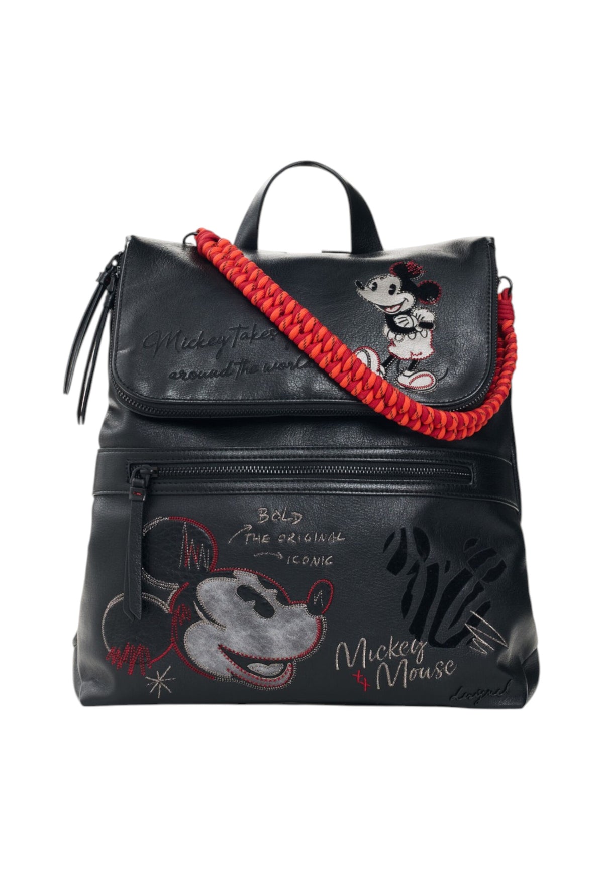 Zaino  Donna Desigual Medio, Motivo Mickey Mouse, Con patta Mickey Face Hampton 2.0 26WAKP07