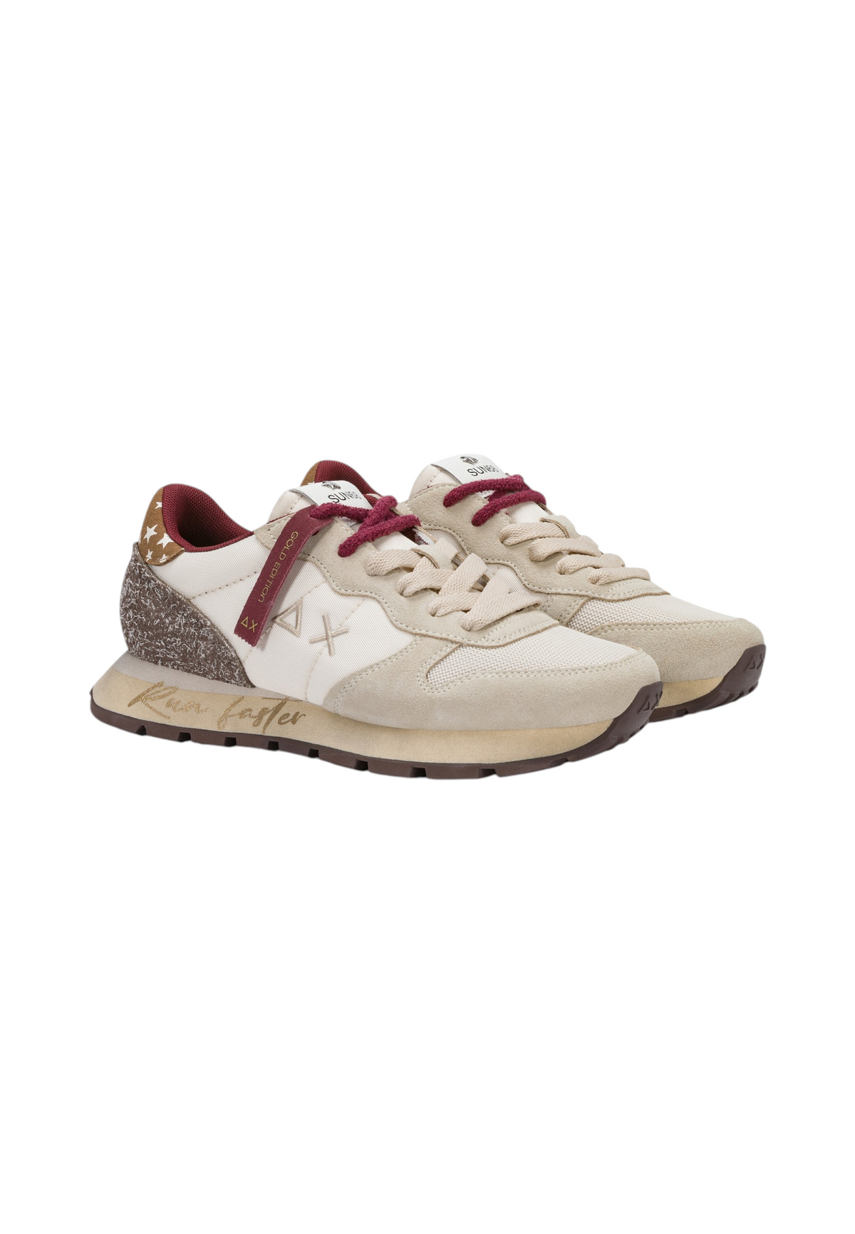 Sneakers Basse Donna Sun68 Stile Running, Nylon E Suede, Ricami Floreali Ally Vintage Z46207