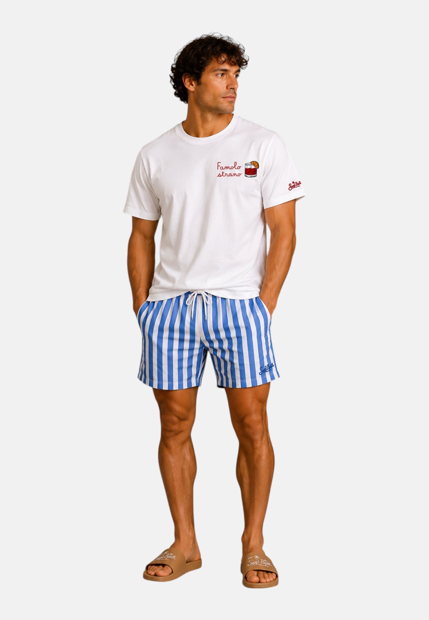 T-Shirt Manica Corta Uomo Mc2 Saint Barth Stampa E/O Ricamo Frontale Famolo Strano Portofino POT0001