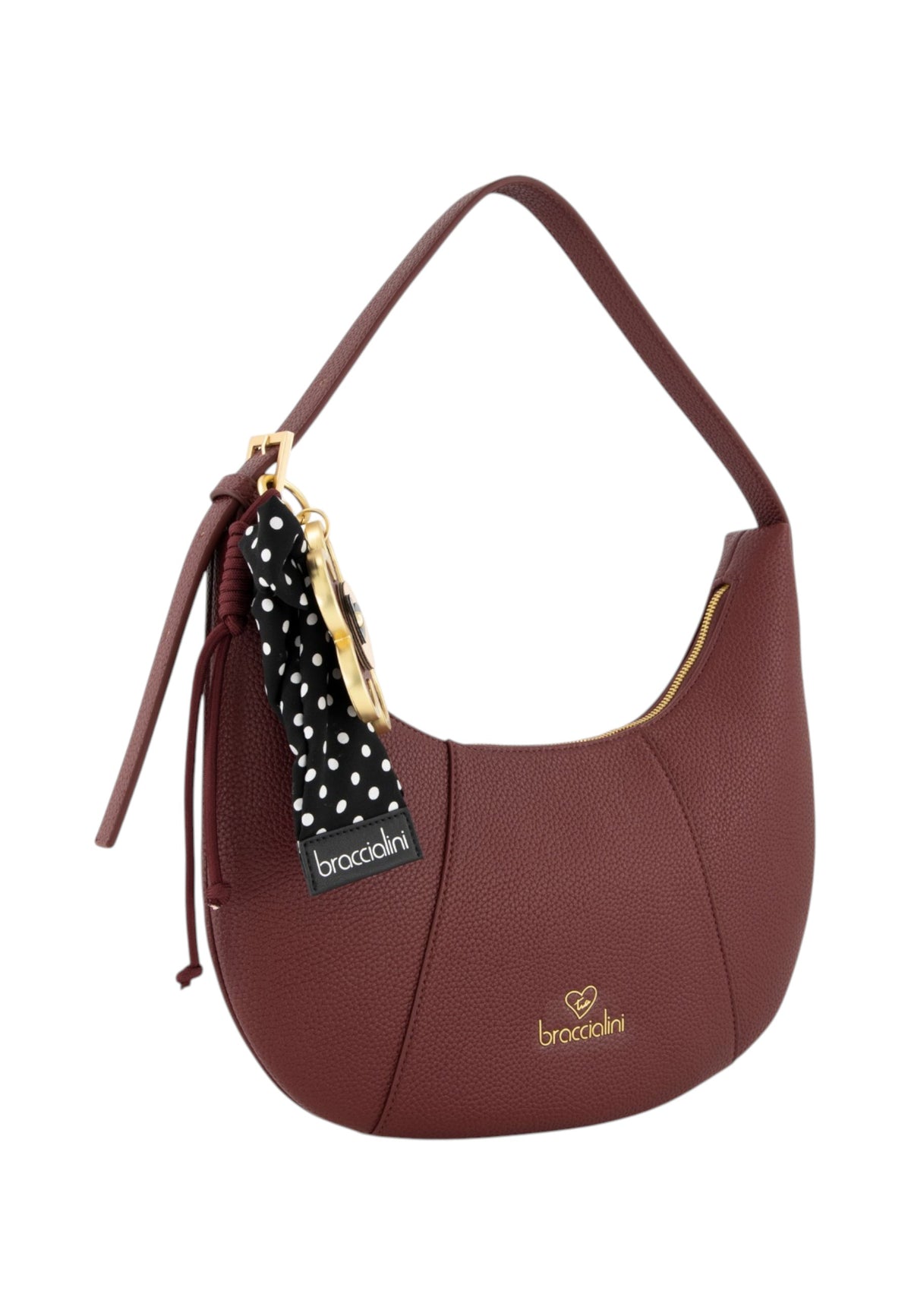 Borsa A Spalla Donna Braccialini Hobo, Singolo, Chiusura con zip, Una tasca interna portacellulare, Charm removibile con margherita e fiocco a pois, Dimensioni: 32.5 x 7 x 29 Cm Beth B19227YY