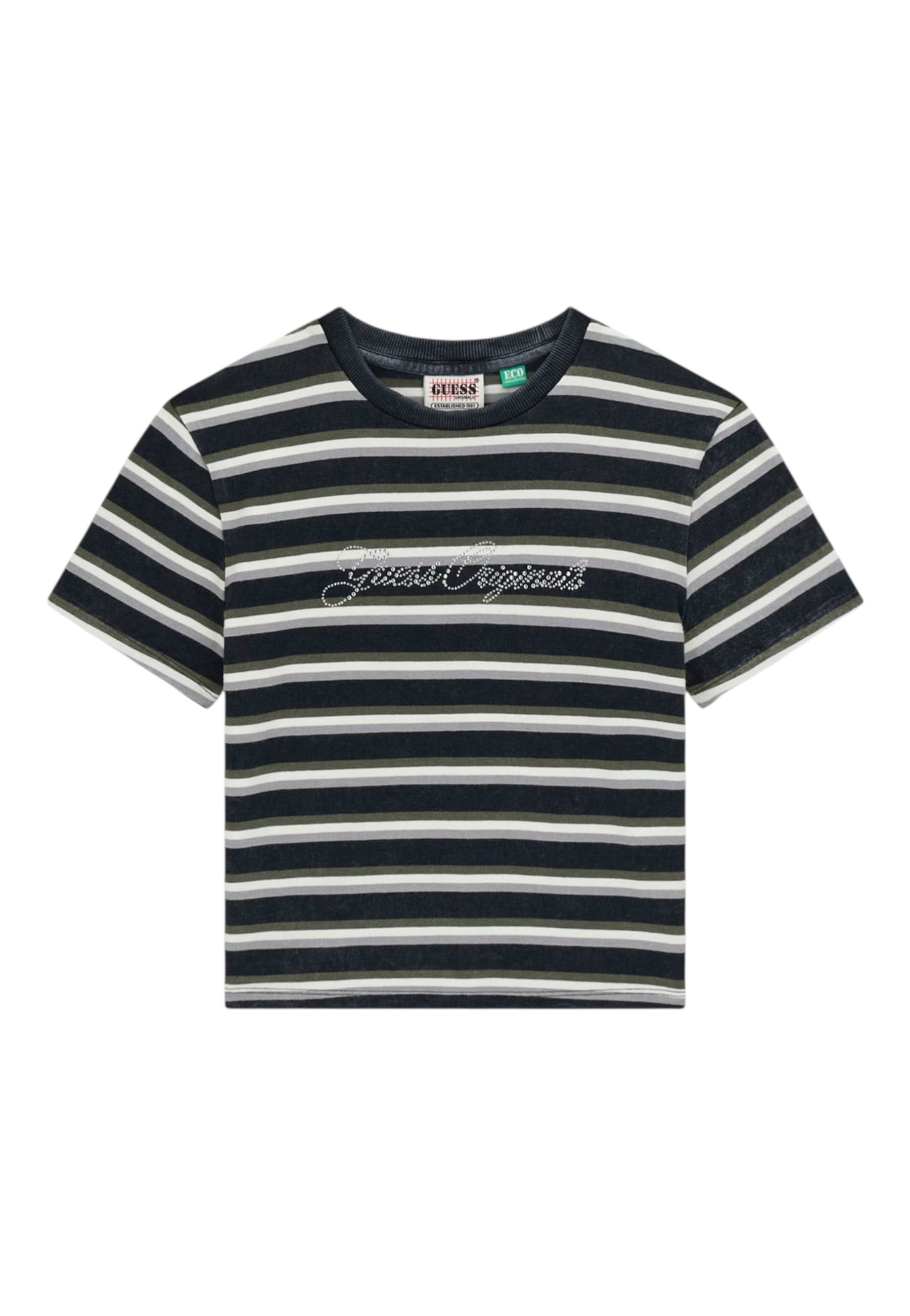 T-Shirt Manica Corta Donna Guess  Go Vintage Stripe Baby W6RI41J1314