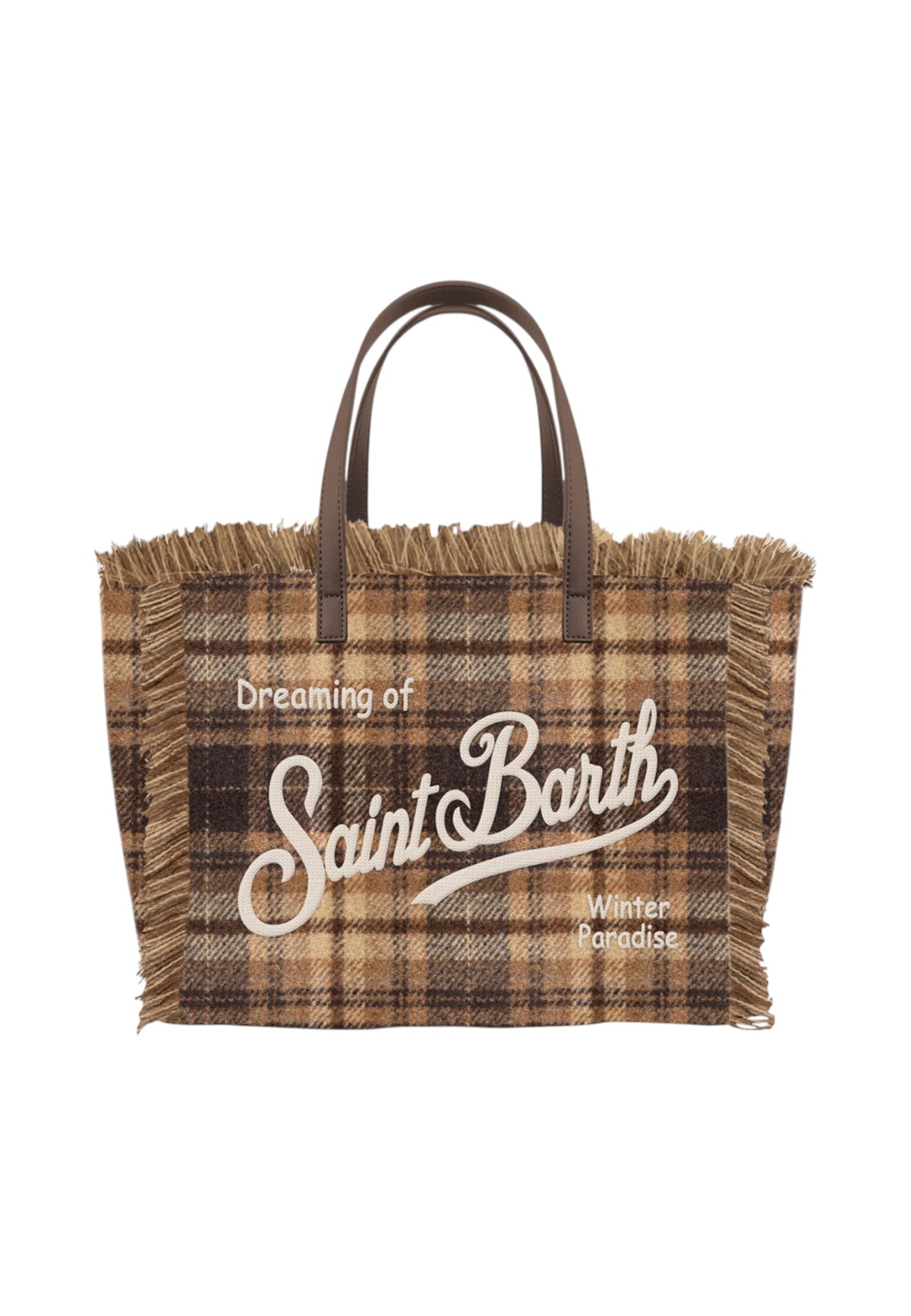 Borsa A Spalla Donna Mc2 Saint Barth Logo Sul Davanti, Doppi Manici, Bordo Sfrangiato, Fantasia Tartan Colette Wool N COL0045-TARTAN