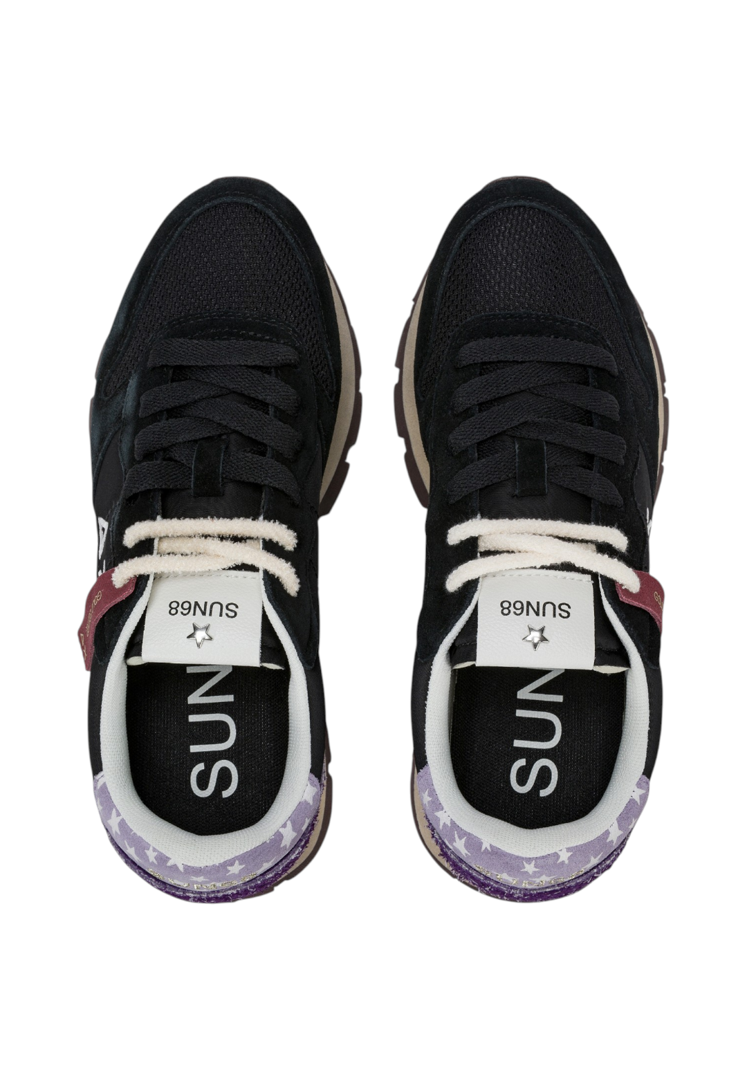 Sneakers Basse Donna Sun68 Stile Running, Nylon E Suede, Ricami Floreali Ally Vintage Z46207