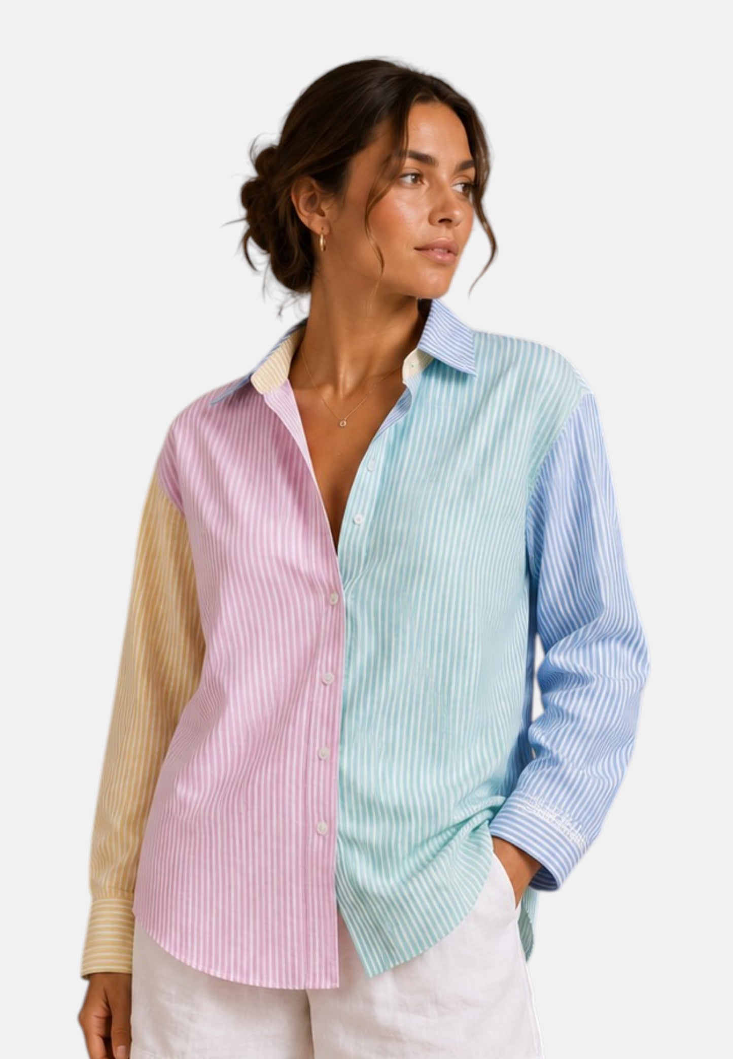 Camicia Manica lunga Donna Mc2 Saint Barth Seersucker Stripes V Mix Emb Cristal CYS0001