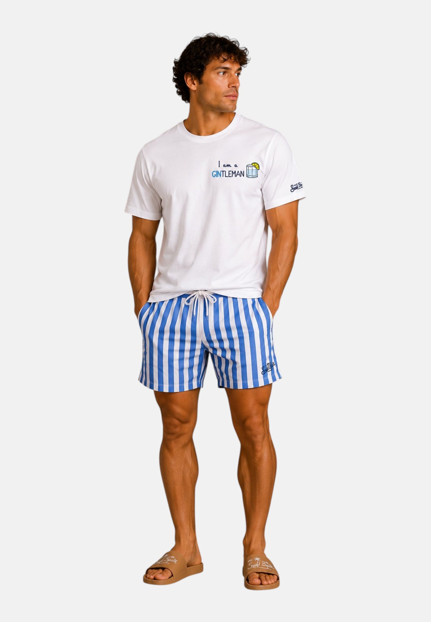 T-Shirt Manica Corta Uomo Mc2 Saint Barth Stampa E/O Ricamo Frontale Gintleman Portofino POT0001