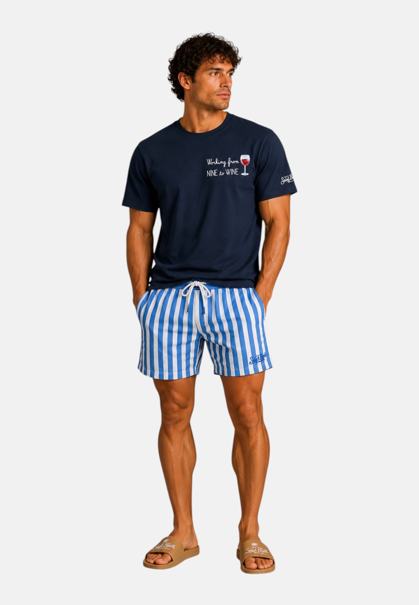 T-Shirt Manica Corta Uomo Mc2 Saint Barth Stampa E/O Ricamo Frontale Nine Wine Portofino POT0001